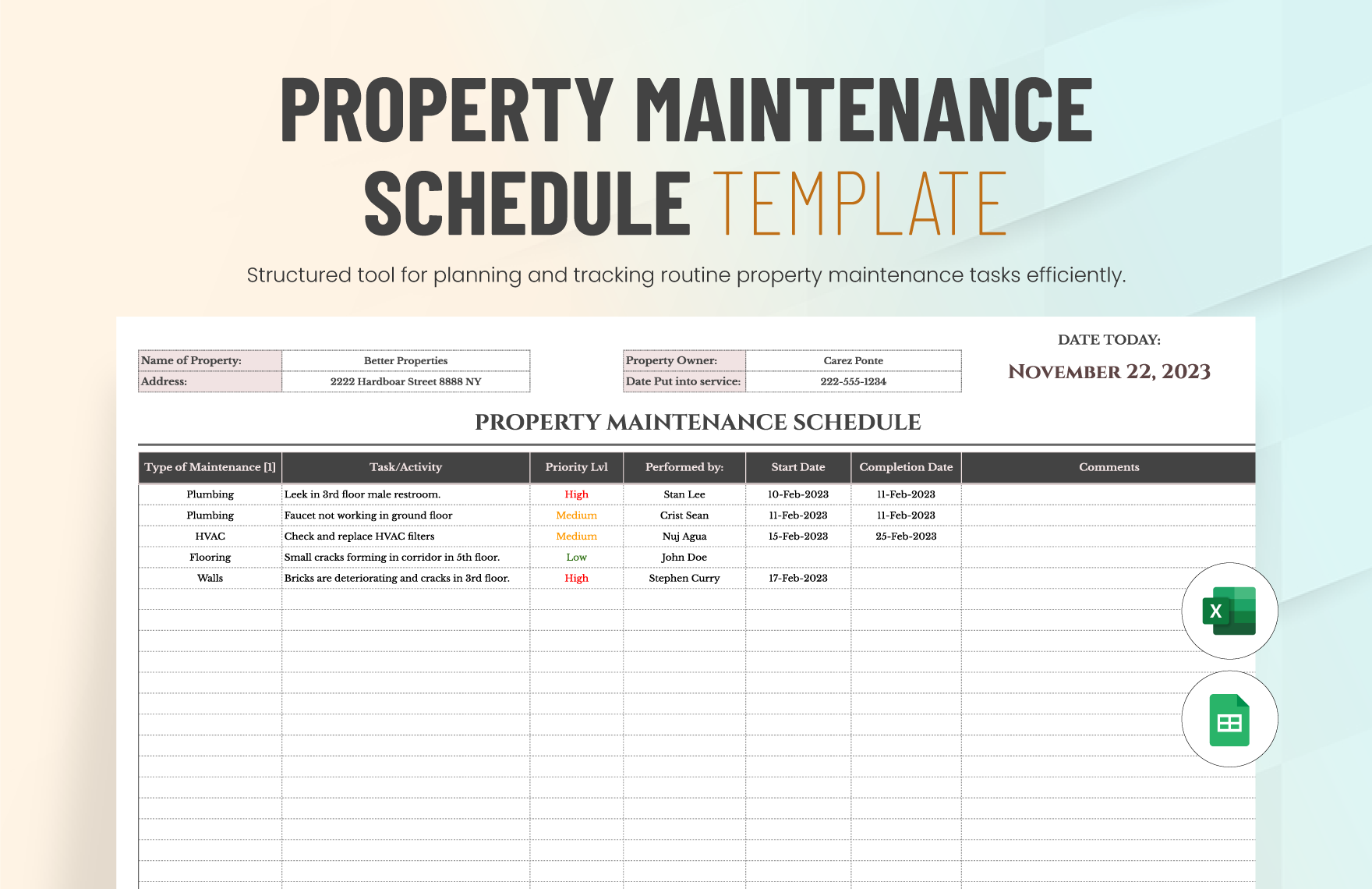 Editable Maintenance Schedule Templates In Excel To Download