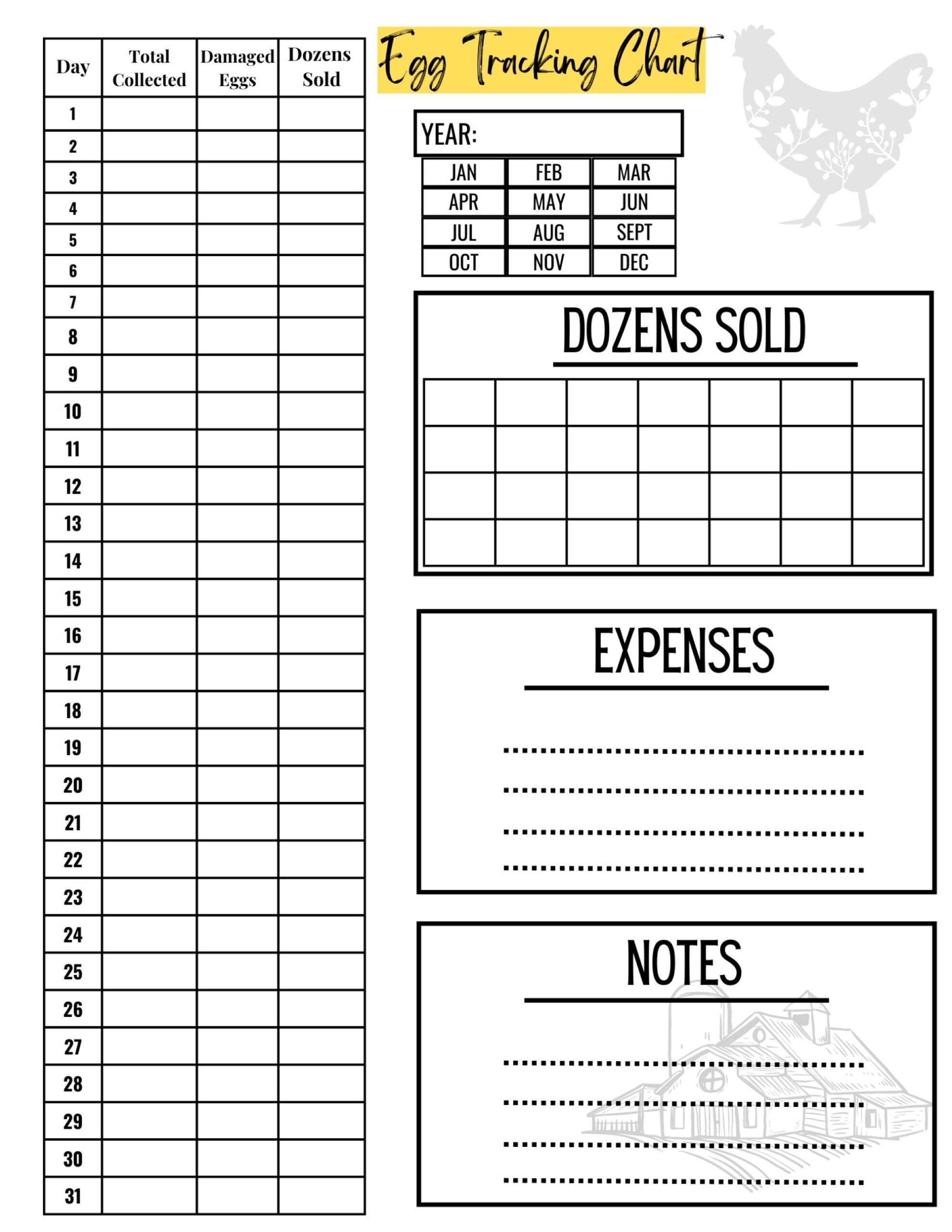 Egg Tracking Chart Egg Laying Printable Chart Egg Tracker 