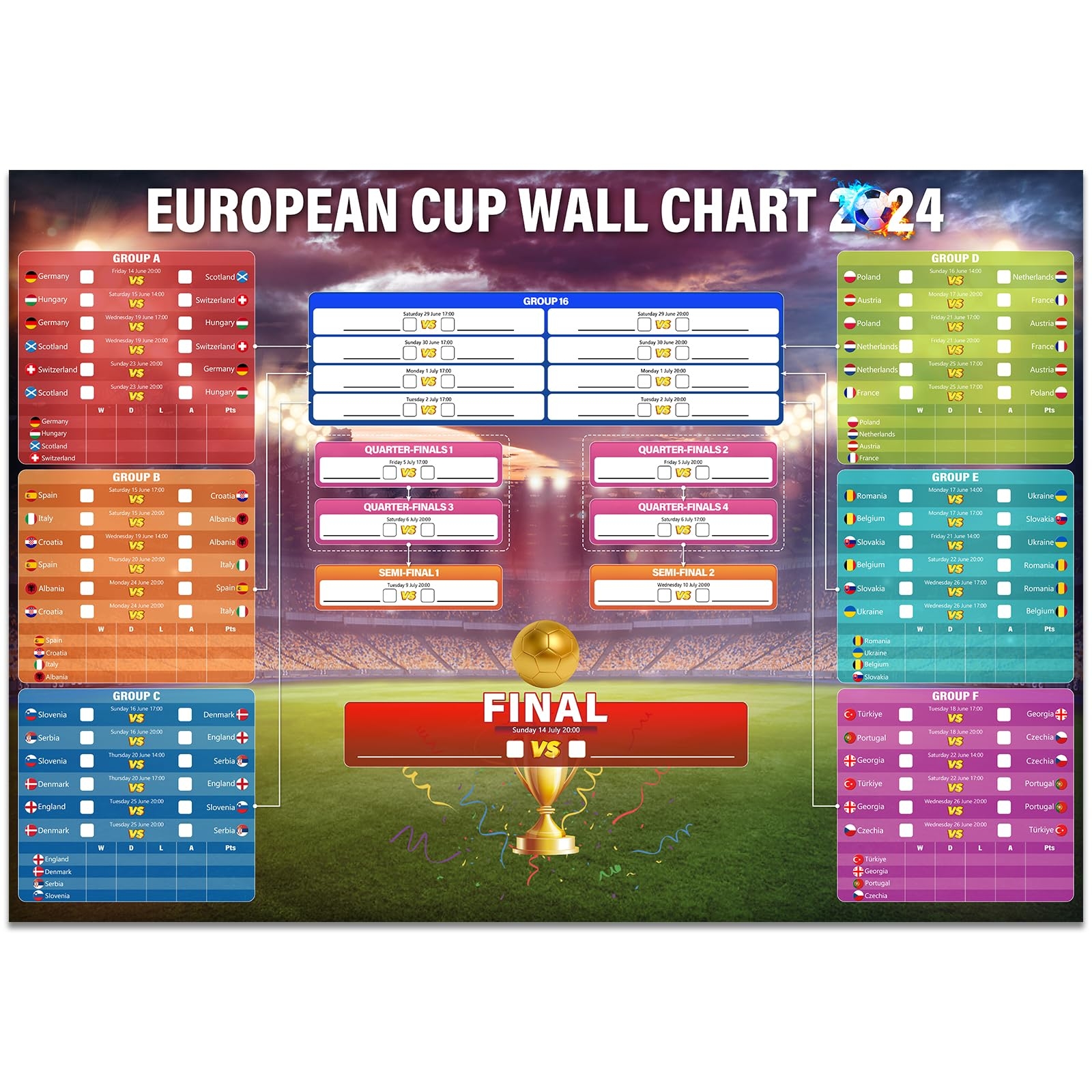 EURO Cup Wall Chart 2024 Football WallChart Poster Planner Record 2024 European Championship Results Includes 24 Teams Group Knockout Final Results Wall Calendar For Home Office Bar Party Decorations Buy Online At Best EURO Cup Wall Chart 2024 Football WallChart Poster Planner Record 2024 European Championship Results Includes 24 Teams Group Knockout Final Results Wall Calendar For Home Office Bar Party Decorations Buy Online At Best