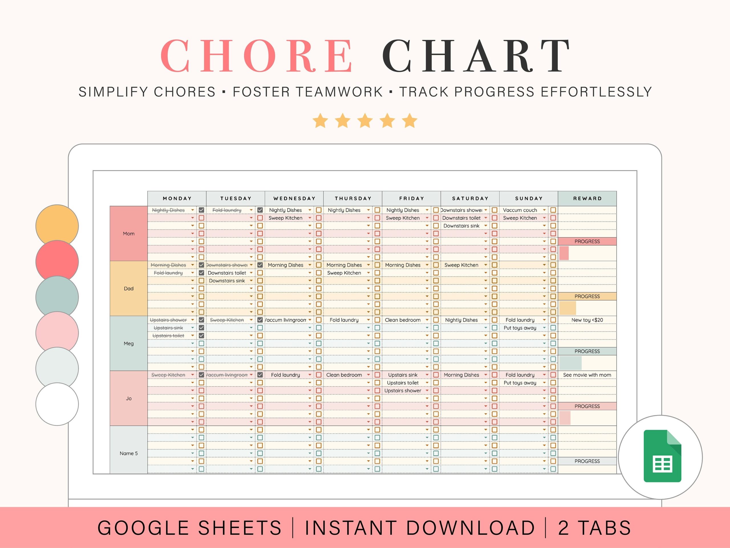Family Chore Chart Google Sheets Spreadsheet Template Digital Chore Tracker Weekly Chore Chart Roommate Chore Schedule Etsy