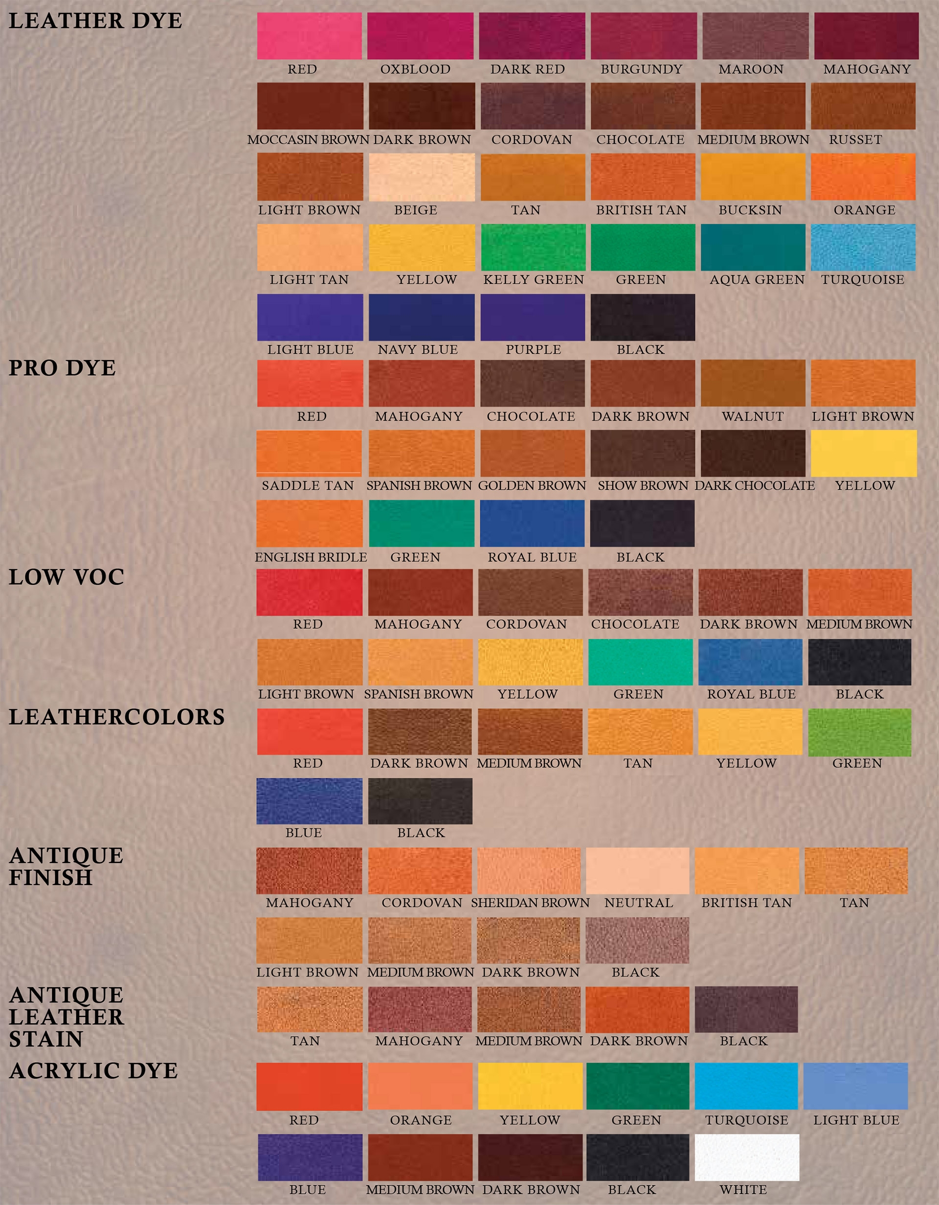 Fiebing Product Color Chart Fiebing s Fiebing Product Color Chart Fiebing s