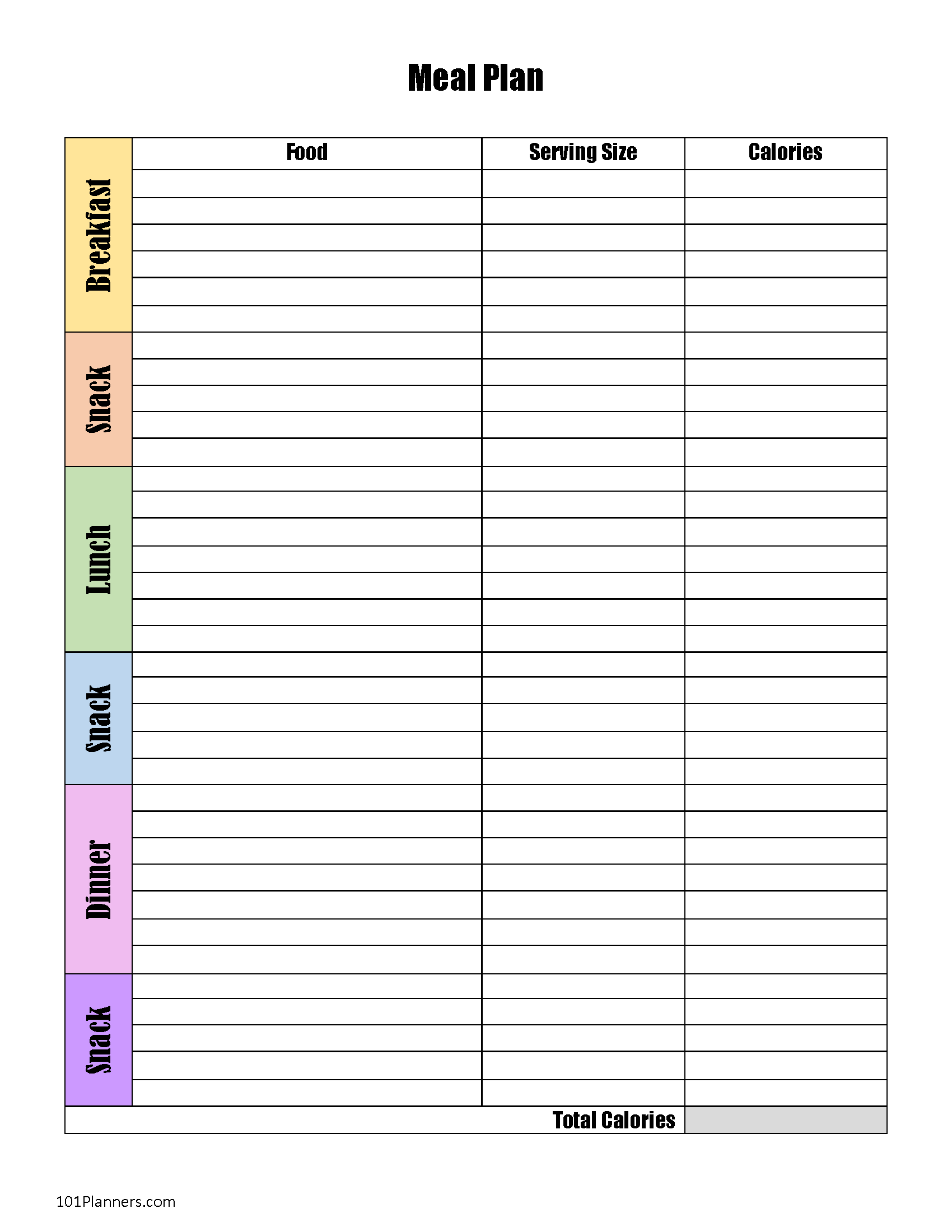 Free Printable Daily Calorie Intake Chart