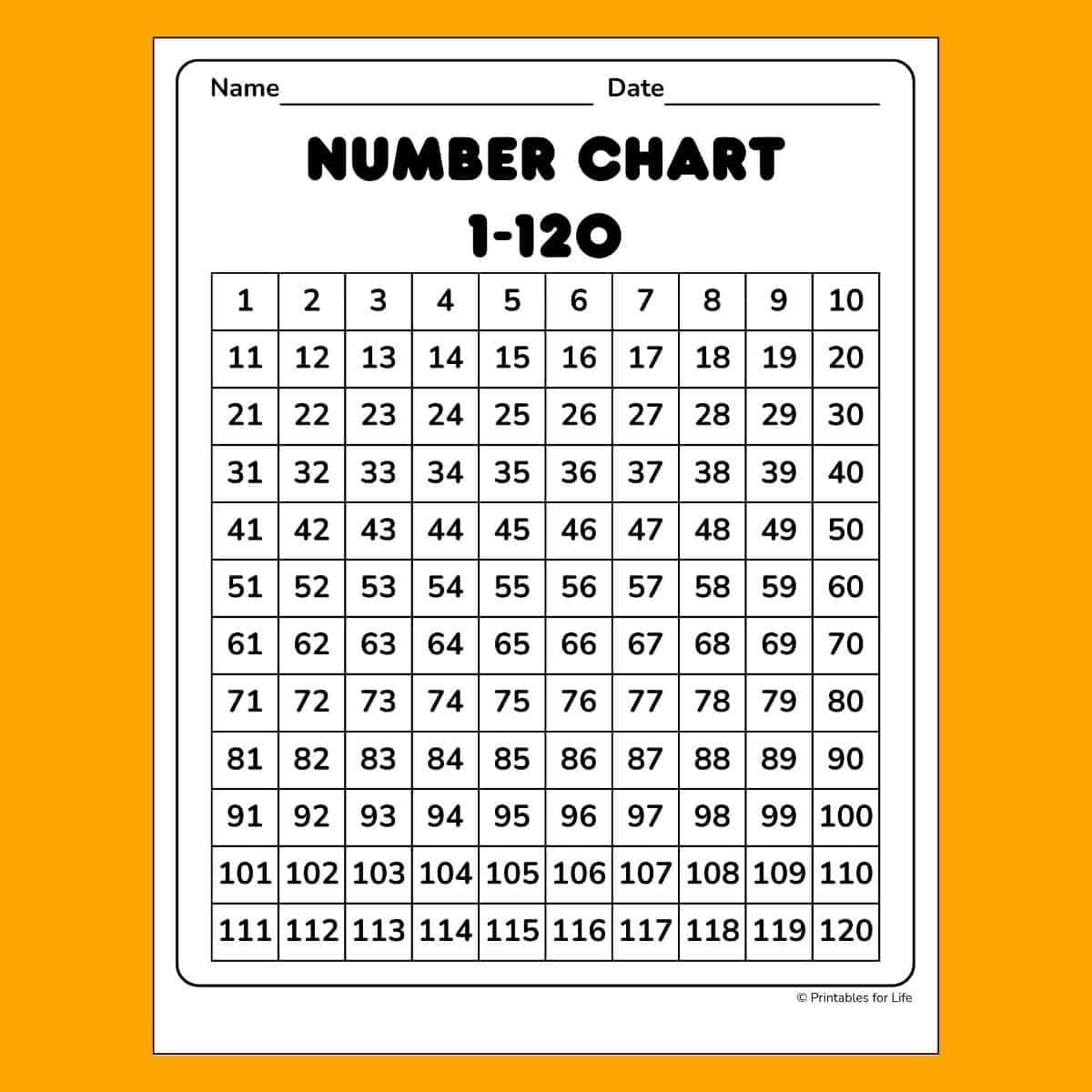 Free 1 120 Number Chart To Print For Kids Free 1 120 Number Chart To Print For Kids