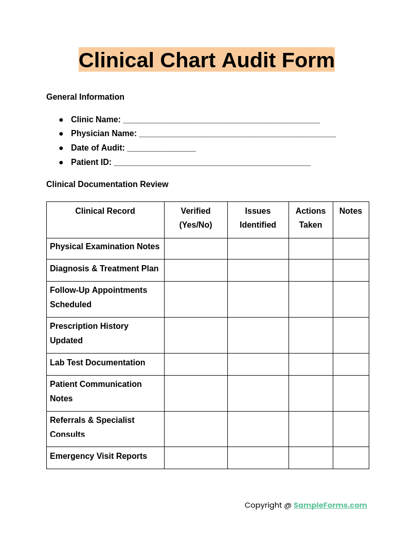 FREE 10 Chart Audit Form Samples PDF MS Word Google Docs Excel