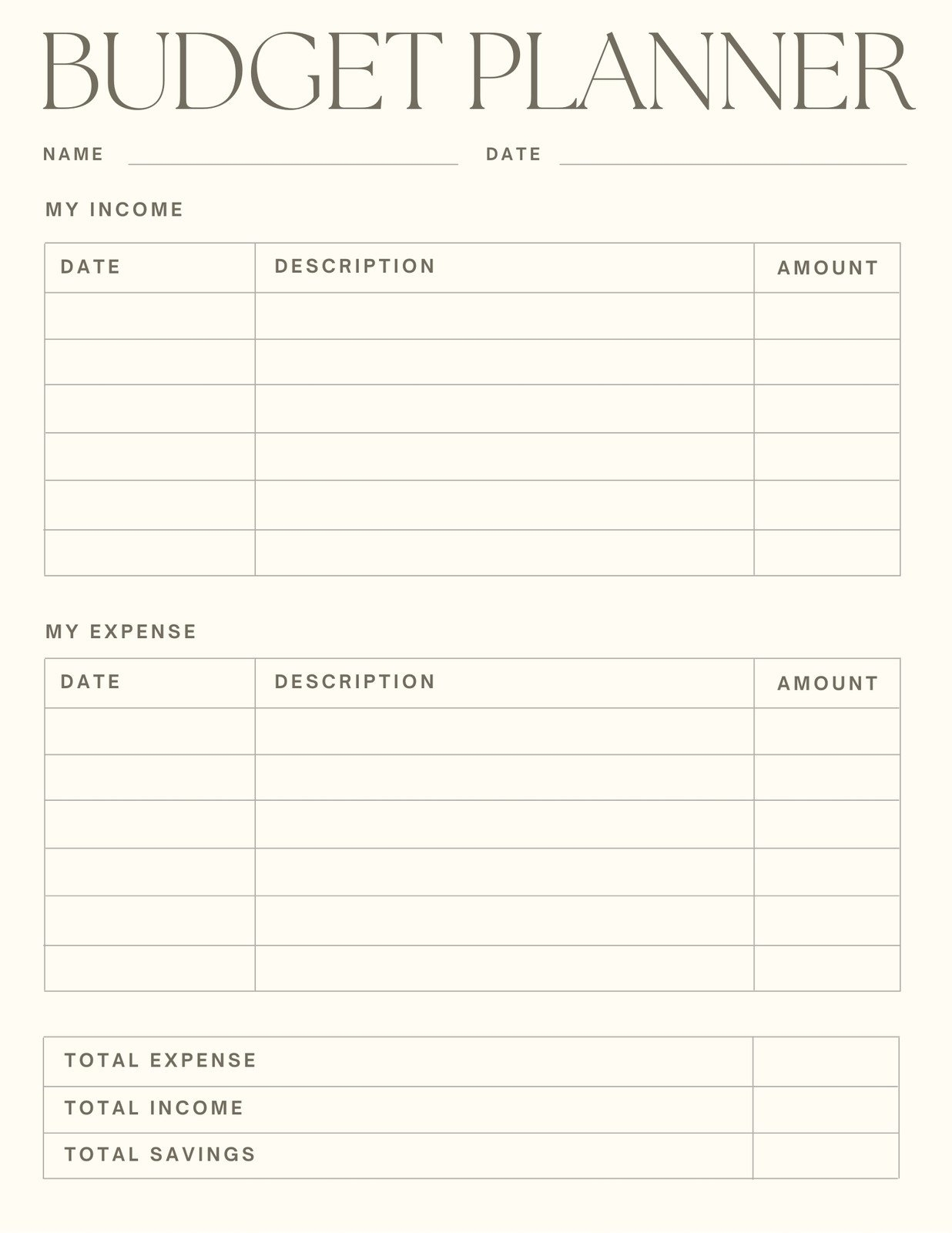 Budgeting Chart Template