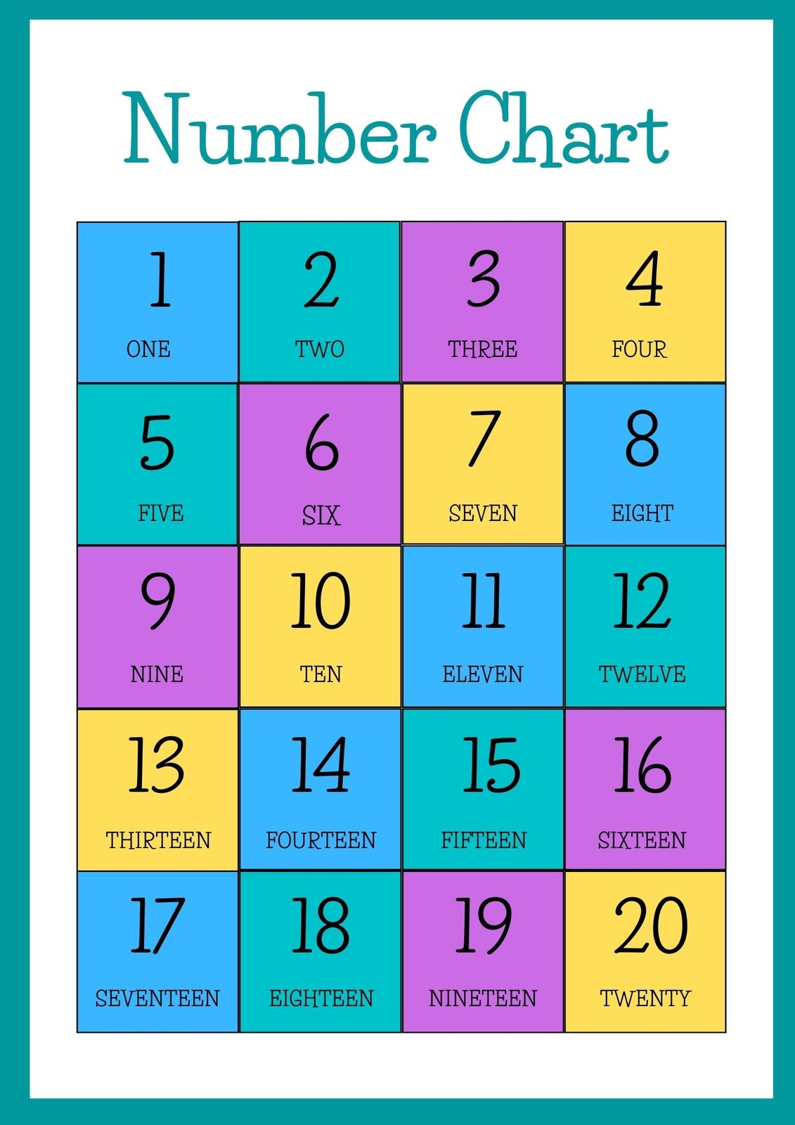 1 To 20 Number Chart Printable