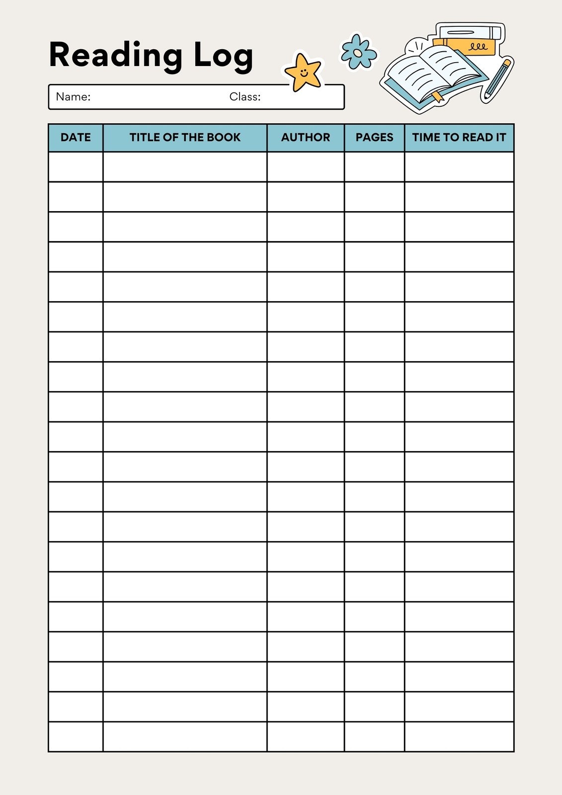 Book Reading Tracking Chart Printable