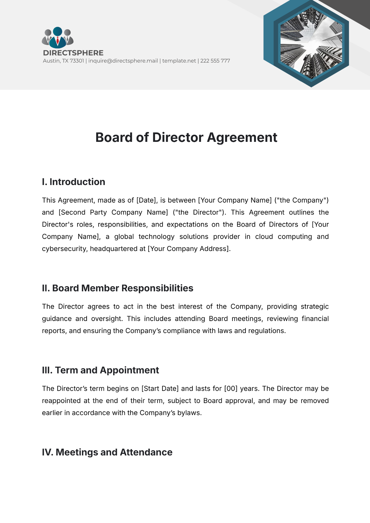 Free Board Of Director Charter Document Template To Edit Online