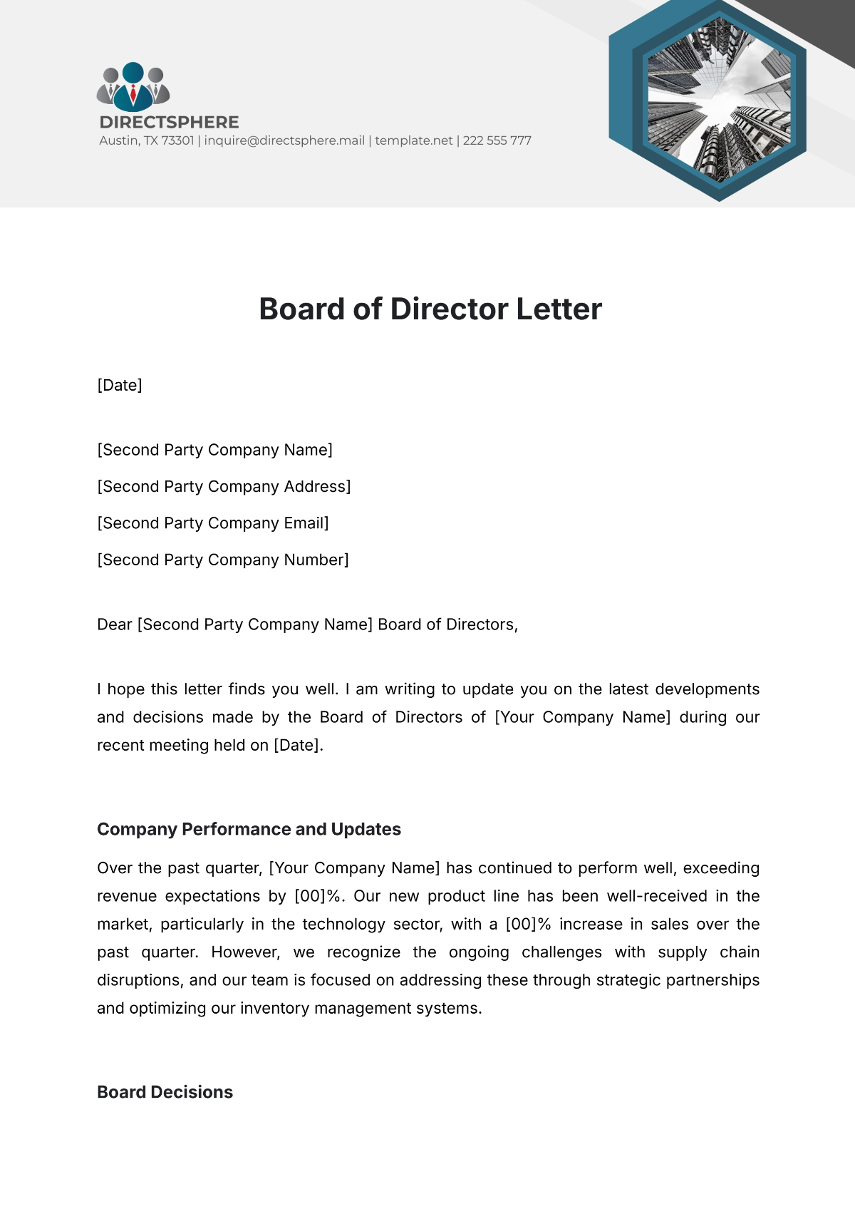 Board Of Directors Charter Template