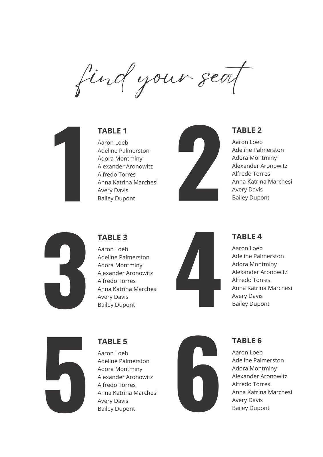 Free Custom Printable Seating Chart Templates Canva