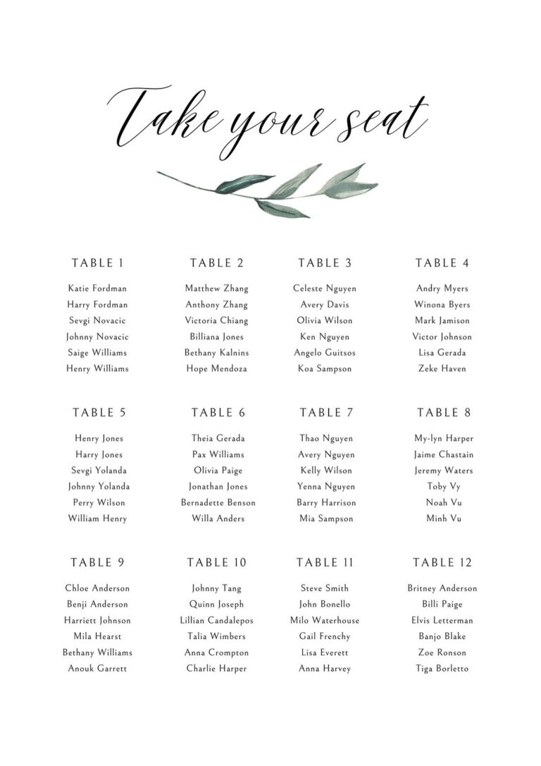 Free Custom Printable Seating Chart Templates Canva