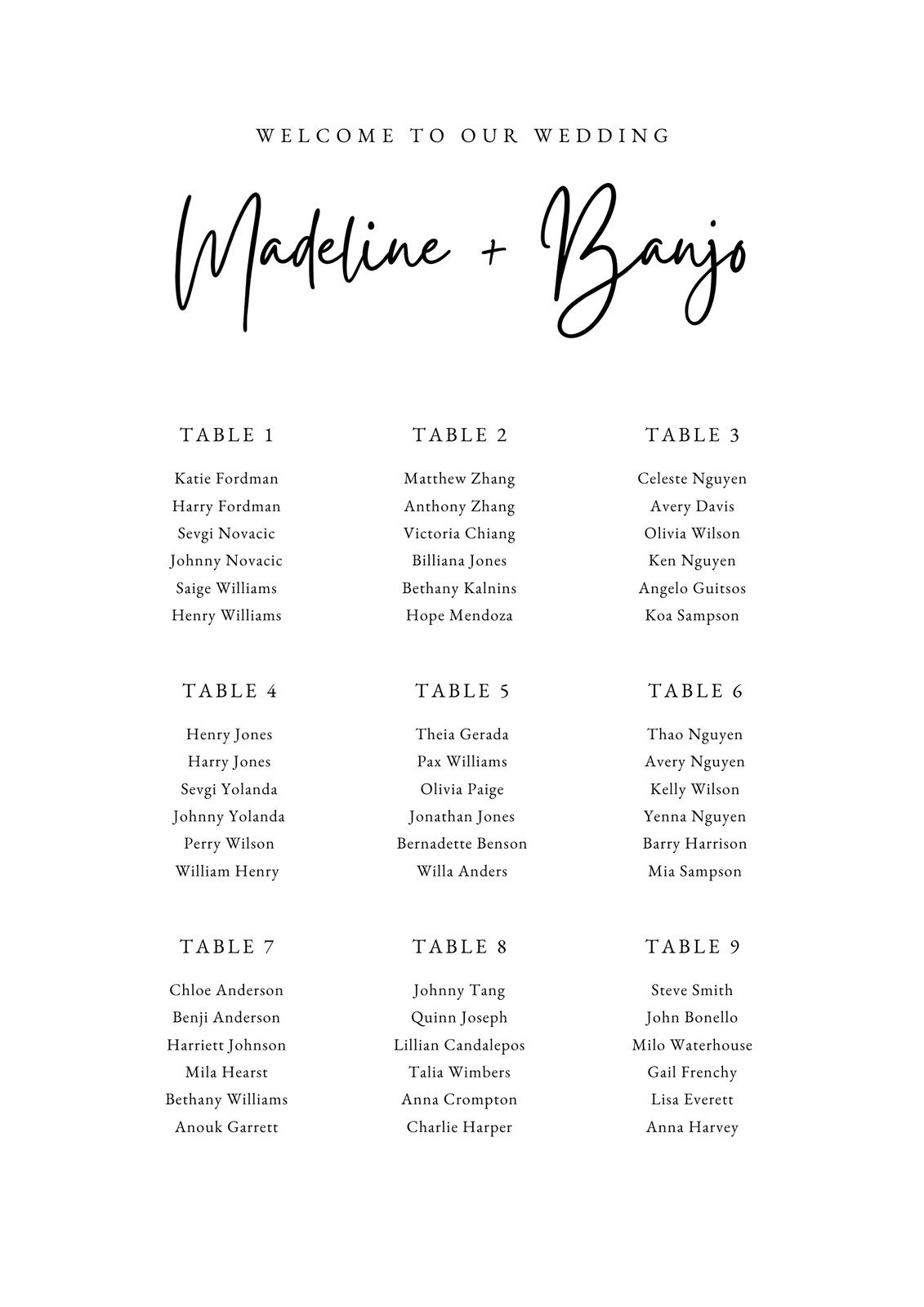 Free Custom Printable Wedding Seating Chart Templates Canva
