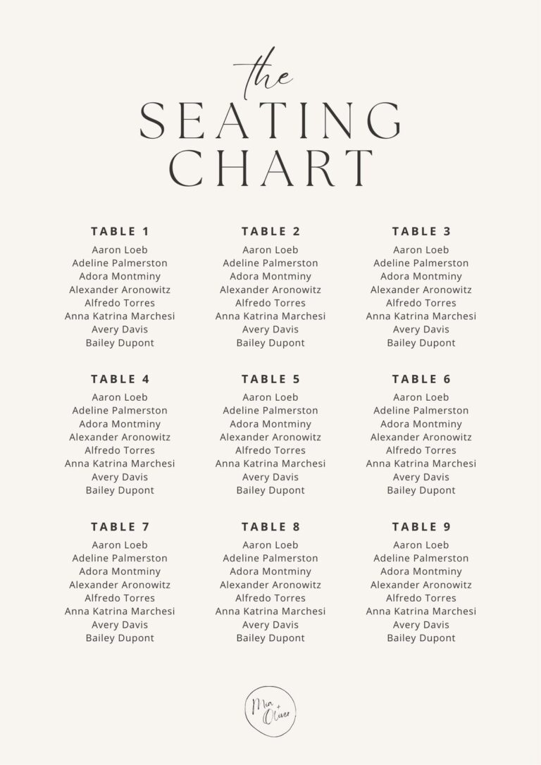 Free Custom Printable Wedding Seating Chart Templates Canva