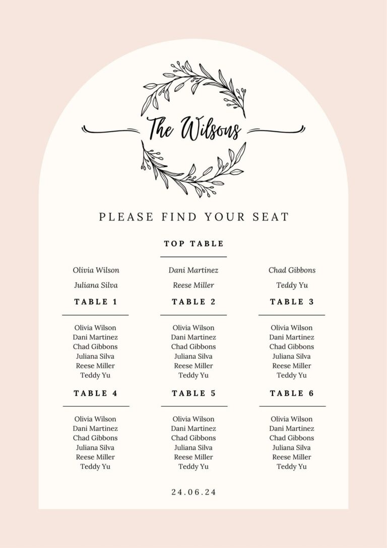 Free Custom Printable Wedding Seating Chart Templates Canva