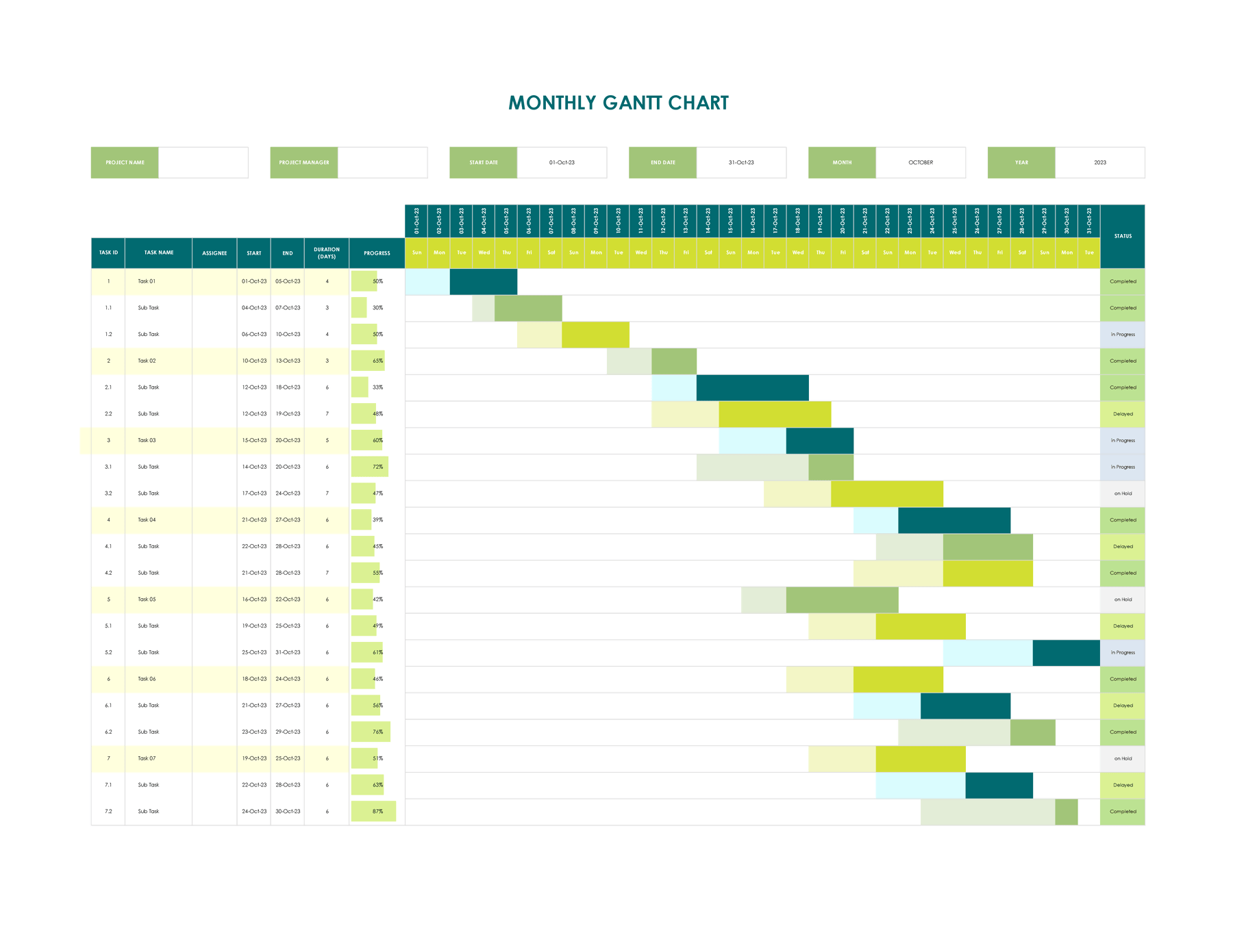 Free Monthly Gantt Chart Template Excel GSheet 