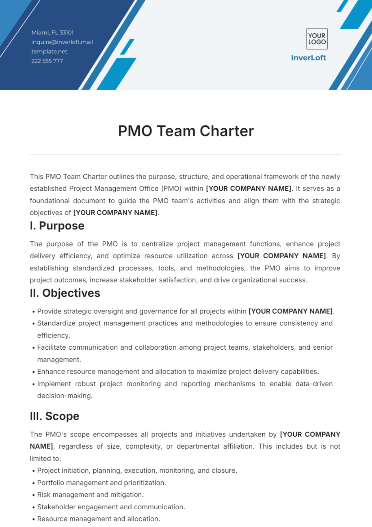 Free PMO Team Charter Template To Edit Online