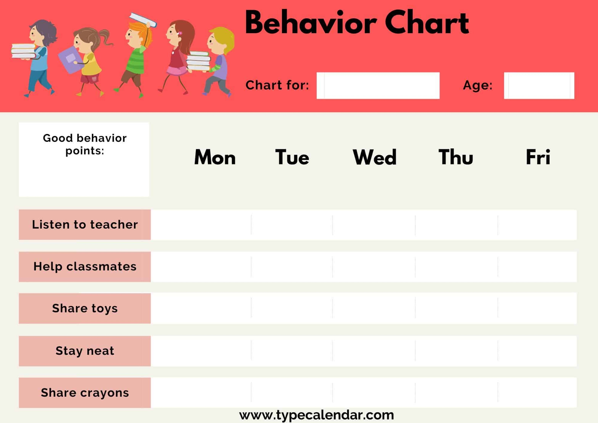 Free Printable Editable Behavior Chart Template
