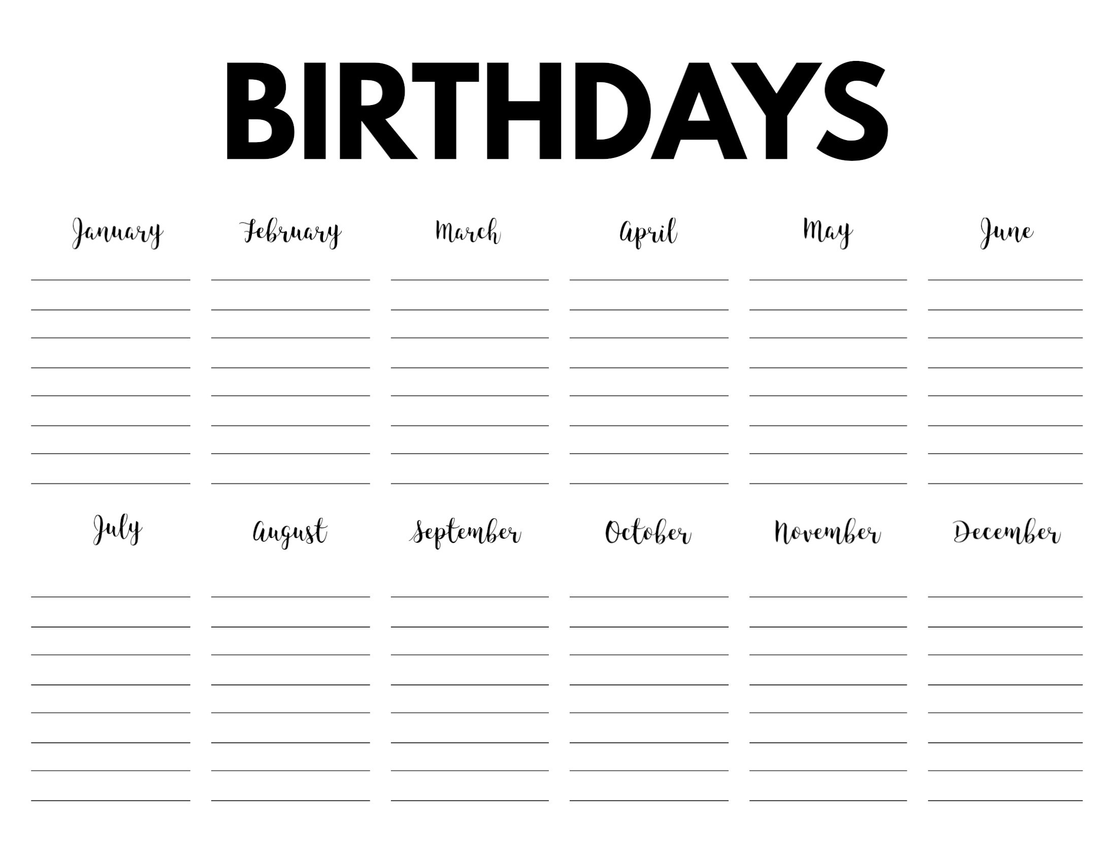Free Printable Birthday Calendar Template Paper Trail Design Free Printable Birthday Calendar Template Paper Trail Design