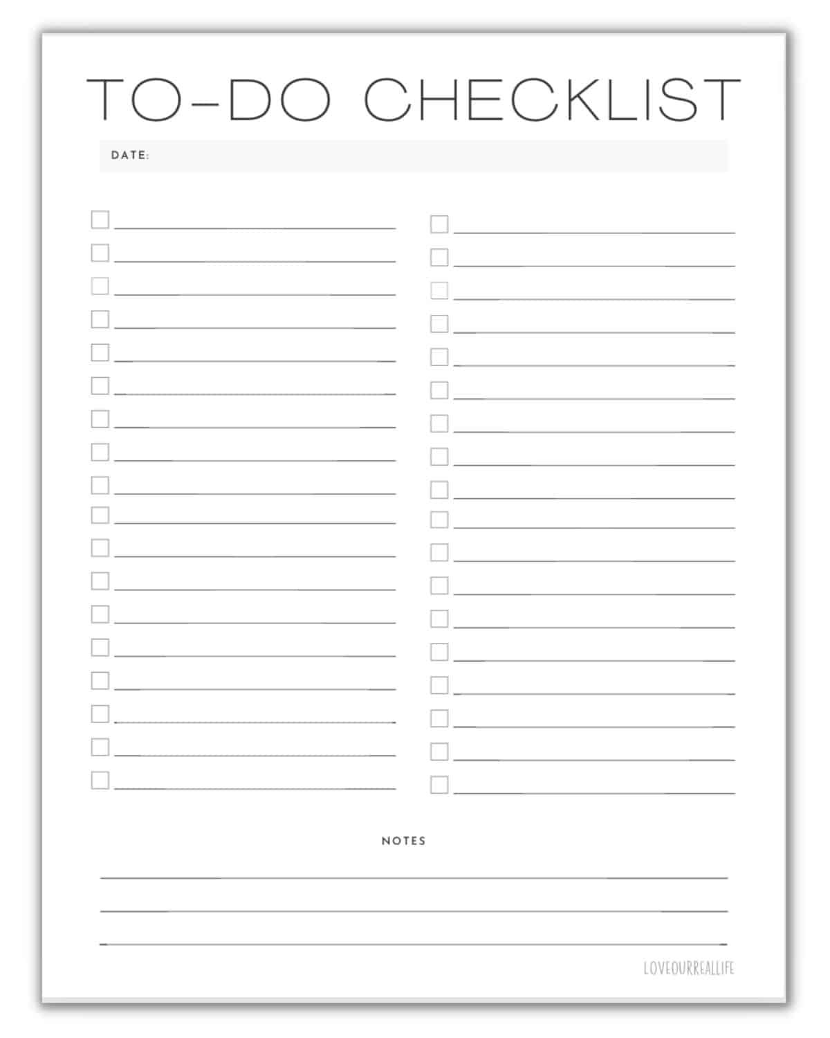Printable Checklist Chart Template