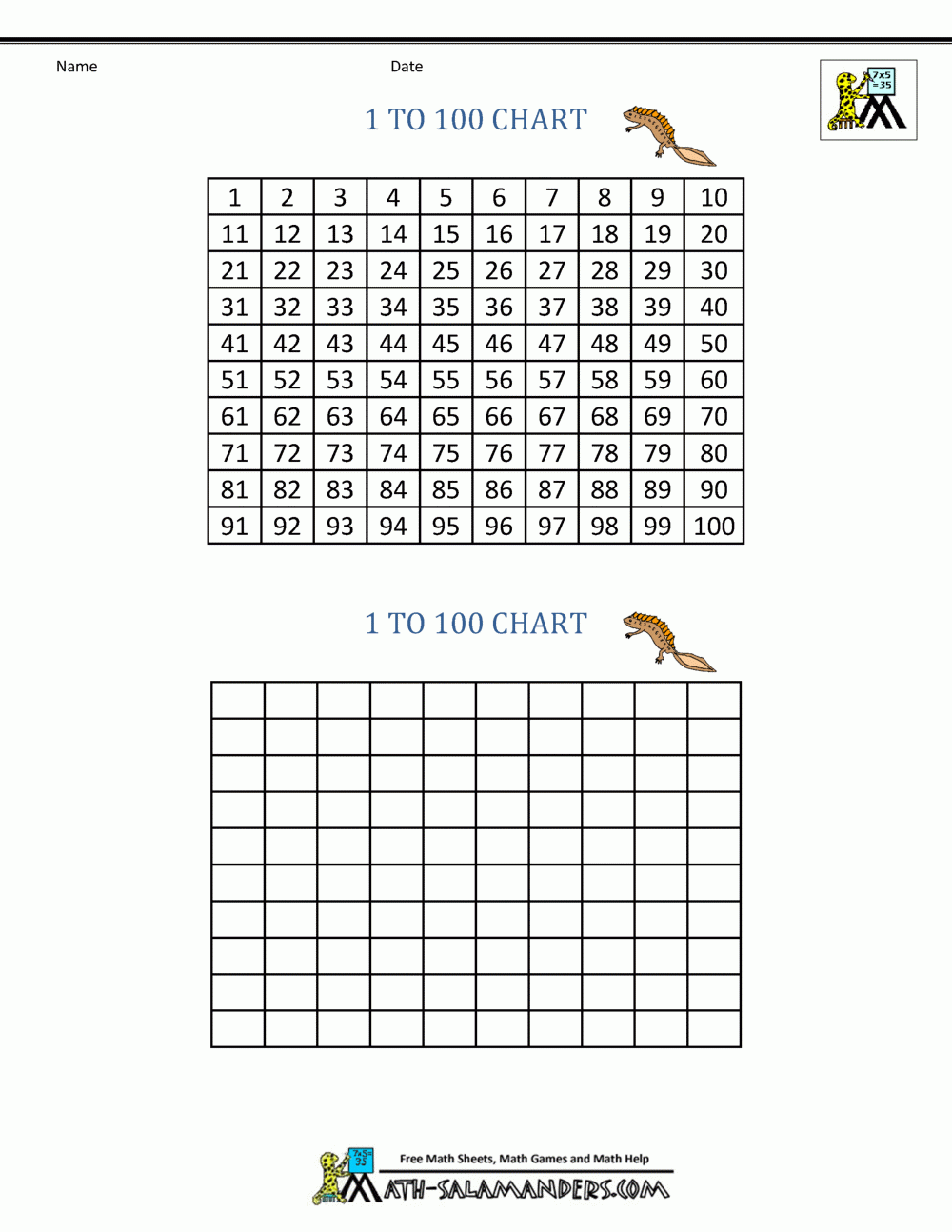 Free Printable Hundred Number Chart Free Printable Hundred Number Chart