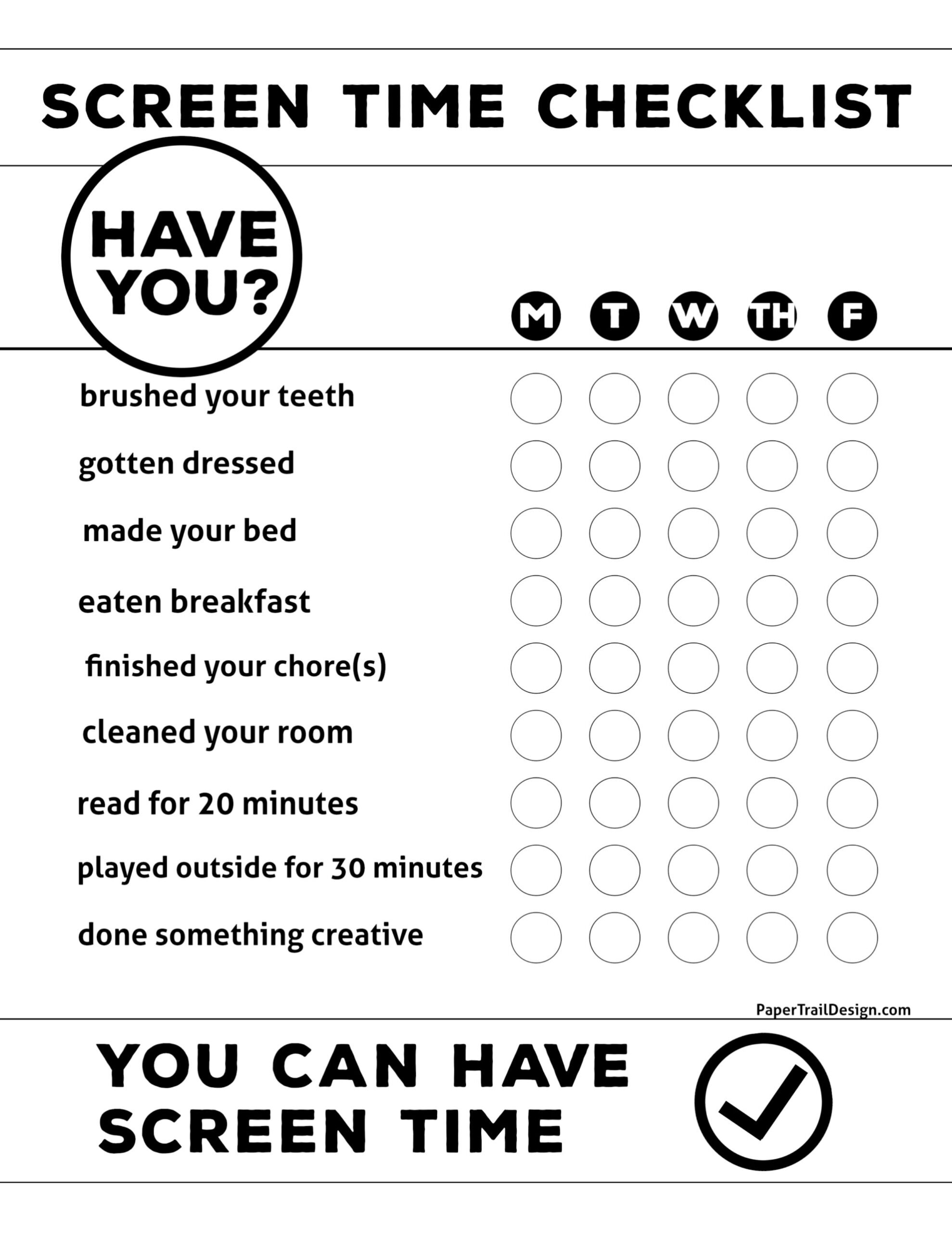 Screen Time Chart Children Printable Screen Time Chart Children Printable