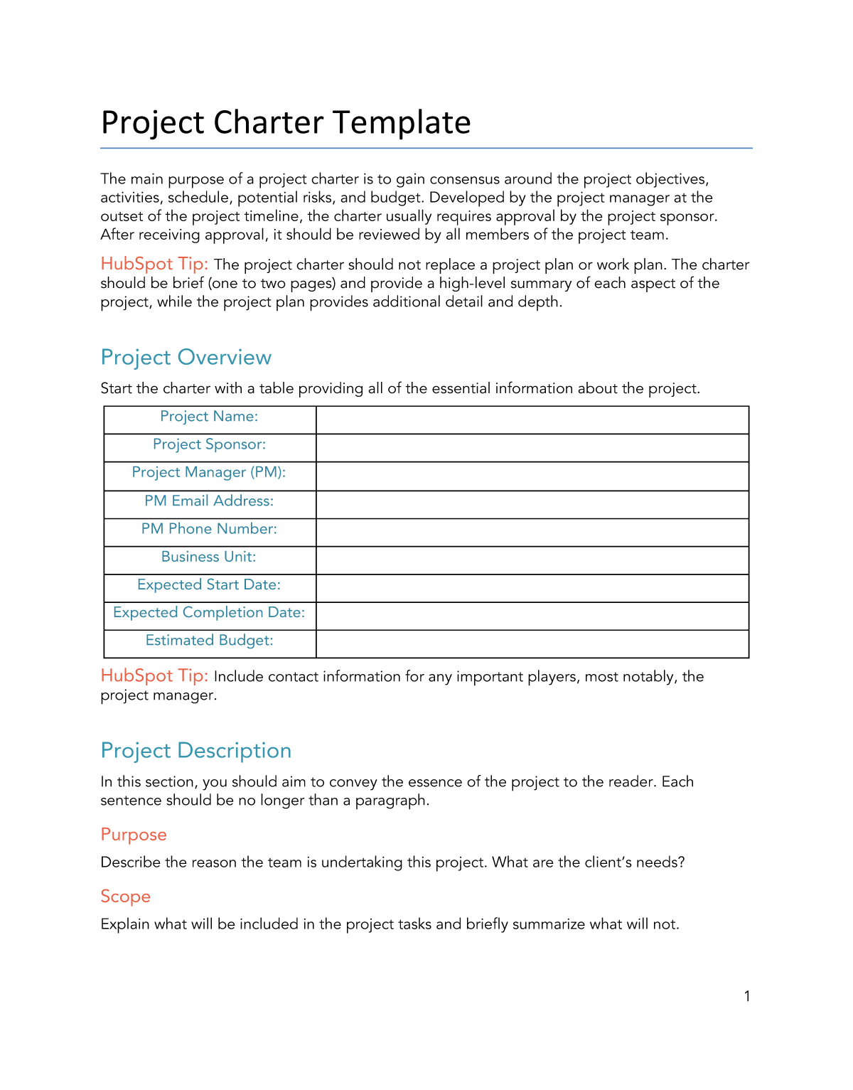 Free Project Charter Template For Word PDF Google Docs HubSpot Free Project Charter Template For Word PDF Google Docs HubSpot