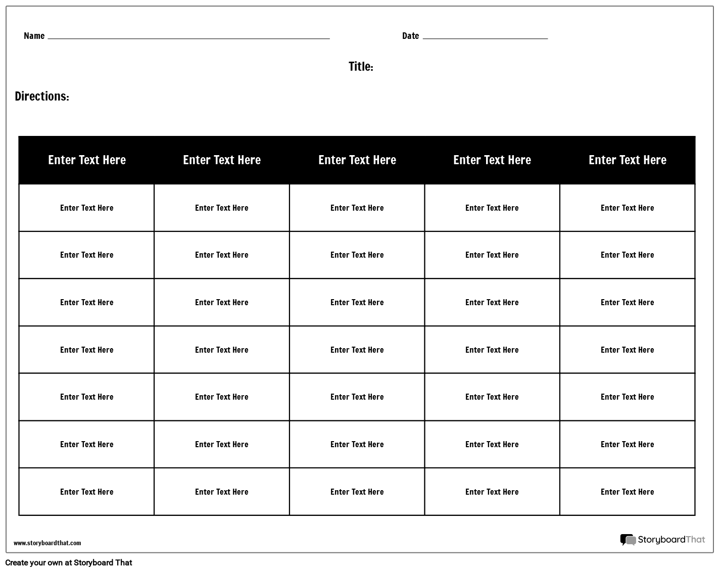 5 Column Chart Template