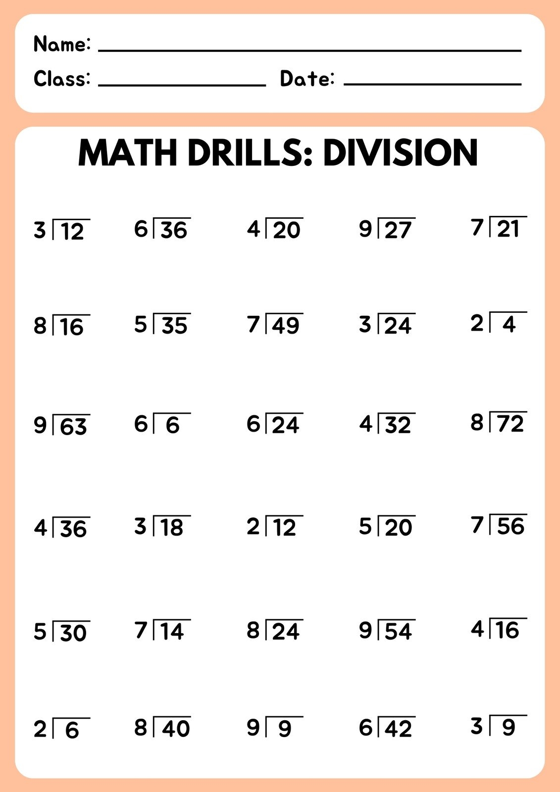Division Chart Printable Blank