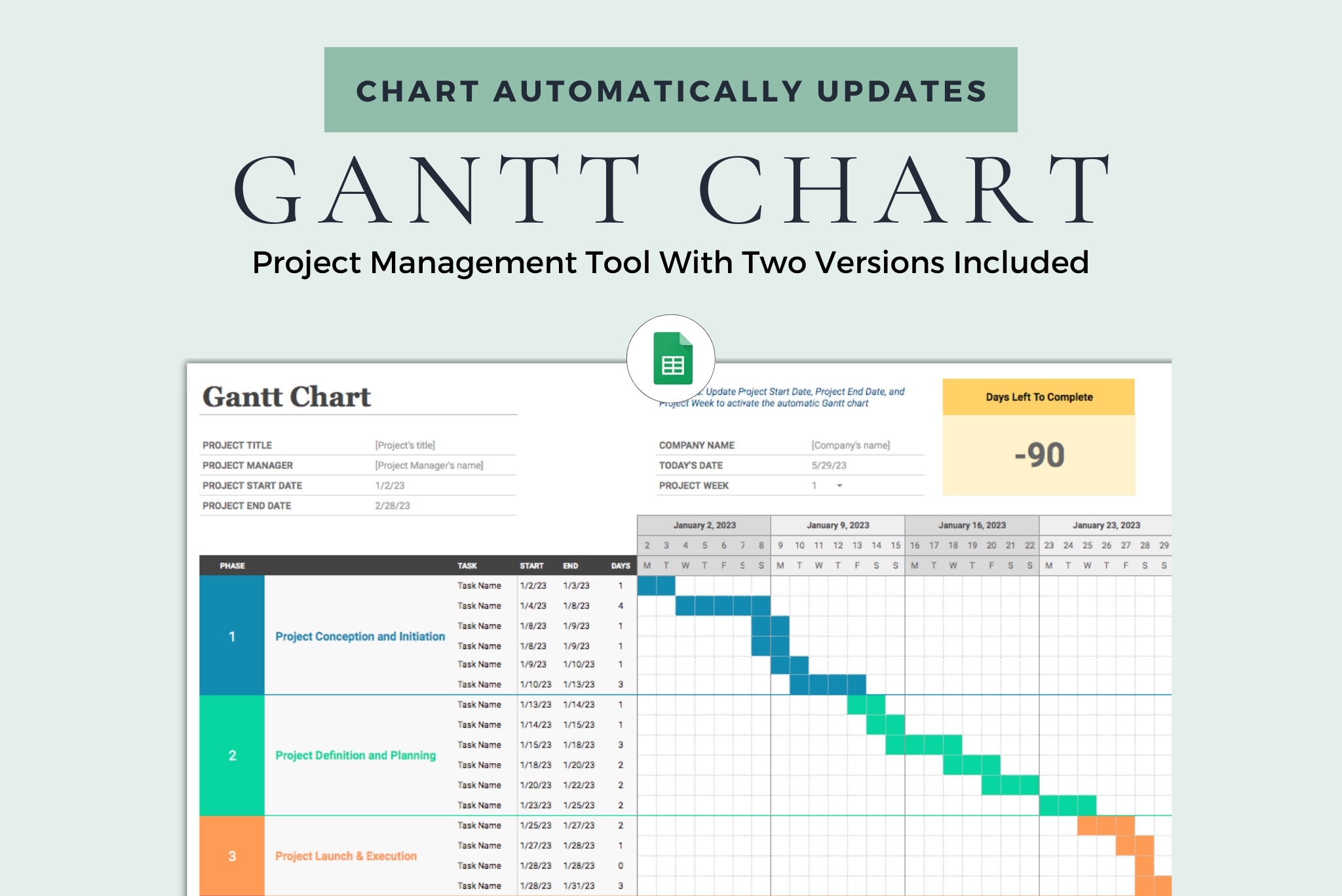 Gantt Chart Project Management Tool Google Sheets Excel 