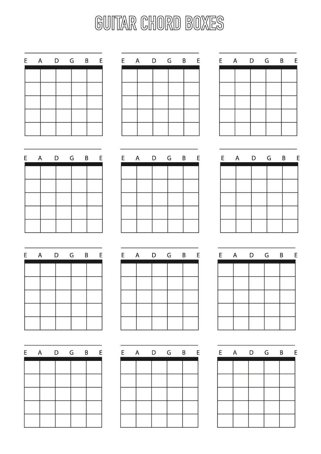 Guitar Chord Box Sheet Downloadable Template A4 Blank 6 String Etsy Australia