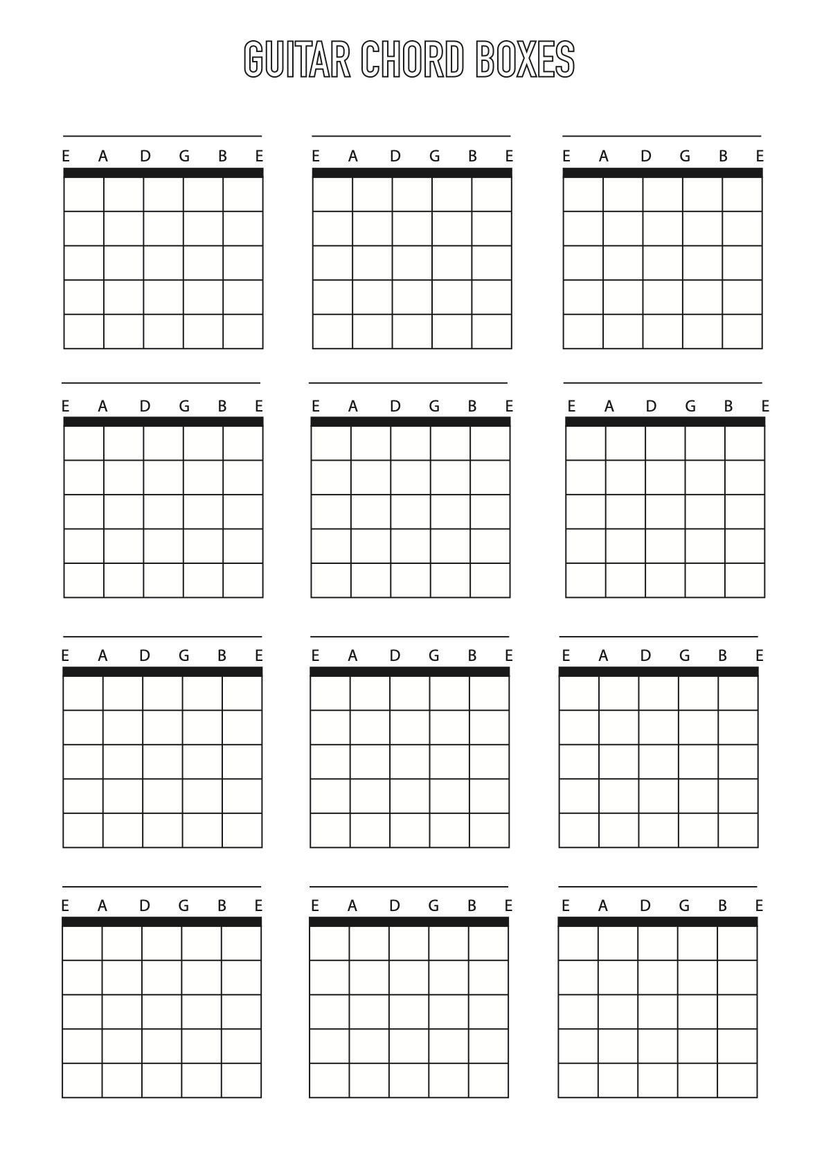 Guitar Chord Box Sheet Downloadable Template A4 Blank 6 String Etsy UK