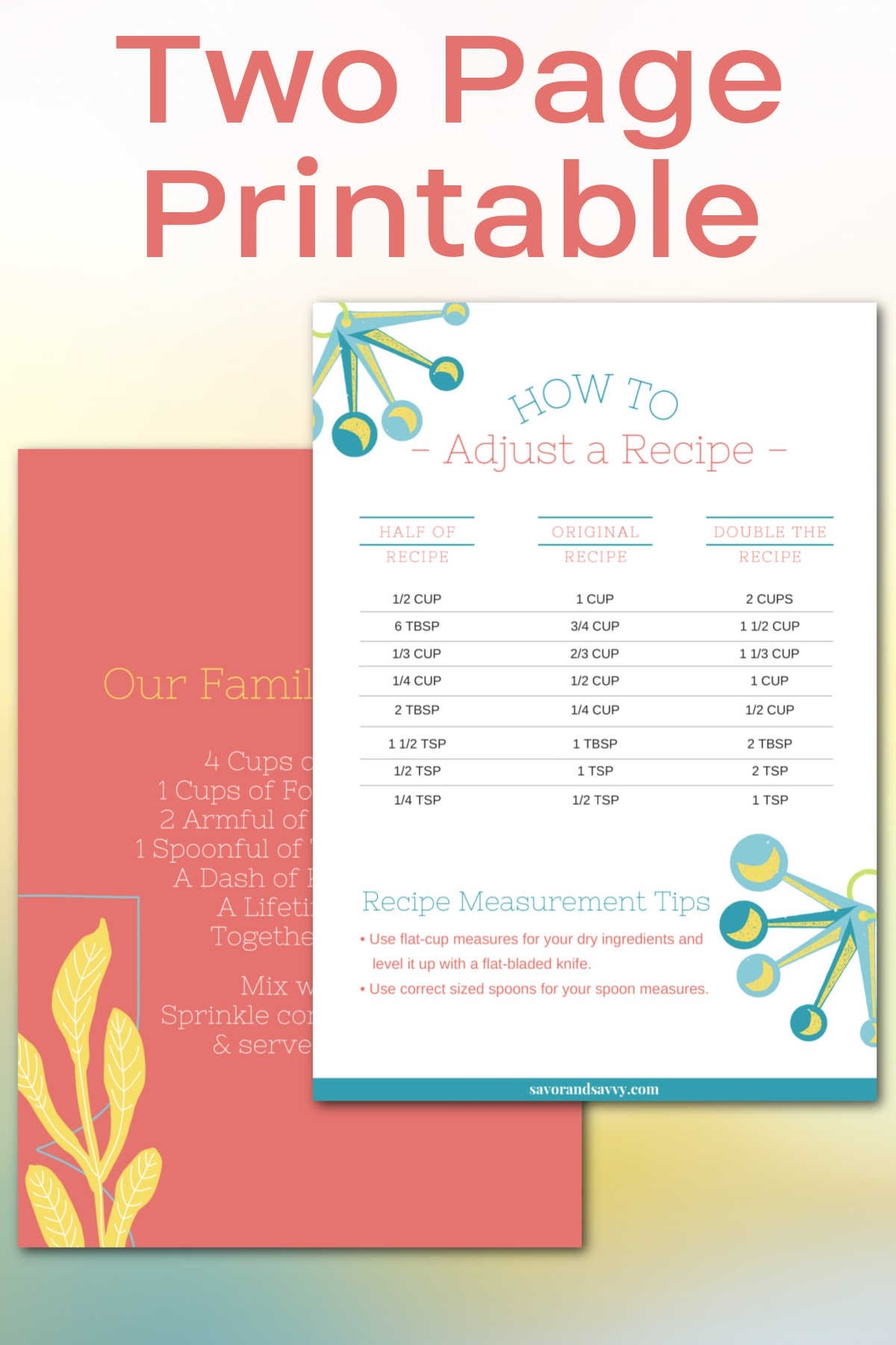 How To Cut Recipe In Half Chart With Free Printable Savor Savvy