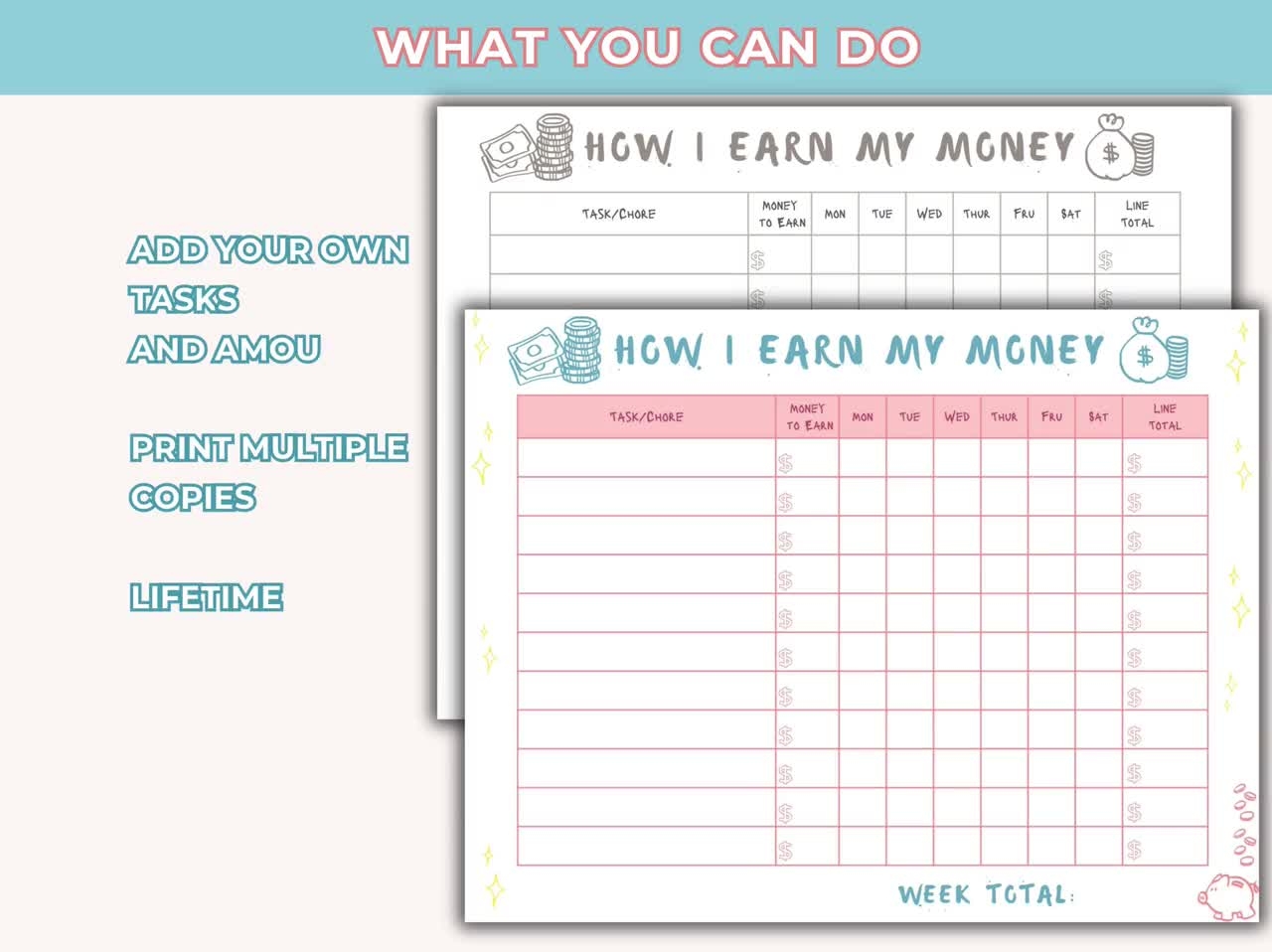 How To Earn Money Printable Template Allowance Chore Chart Pocket Money Kids Responsibility Chart Instant Download PDF