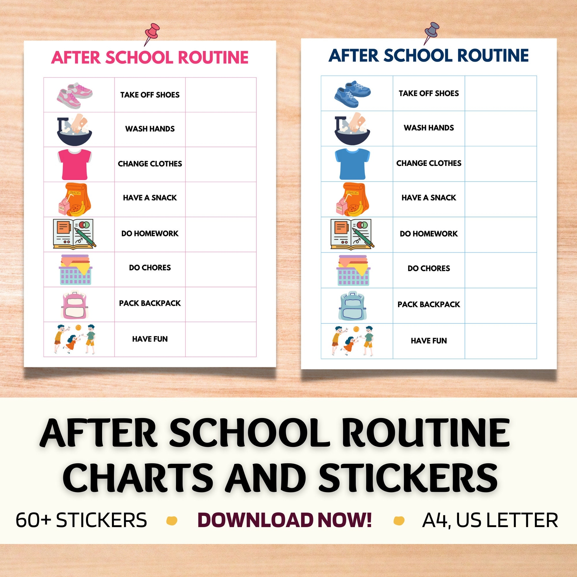 Kids After School Routine Charts With Stickers Cute Printable Checklist Instant Download Editable Routine Charts Daily Responsibility ADHD Etsy