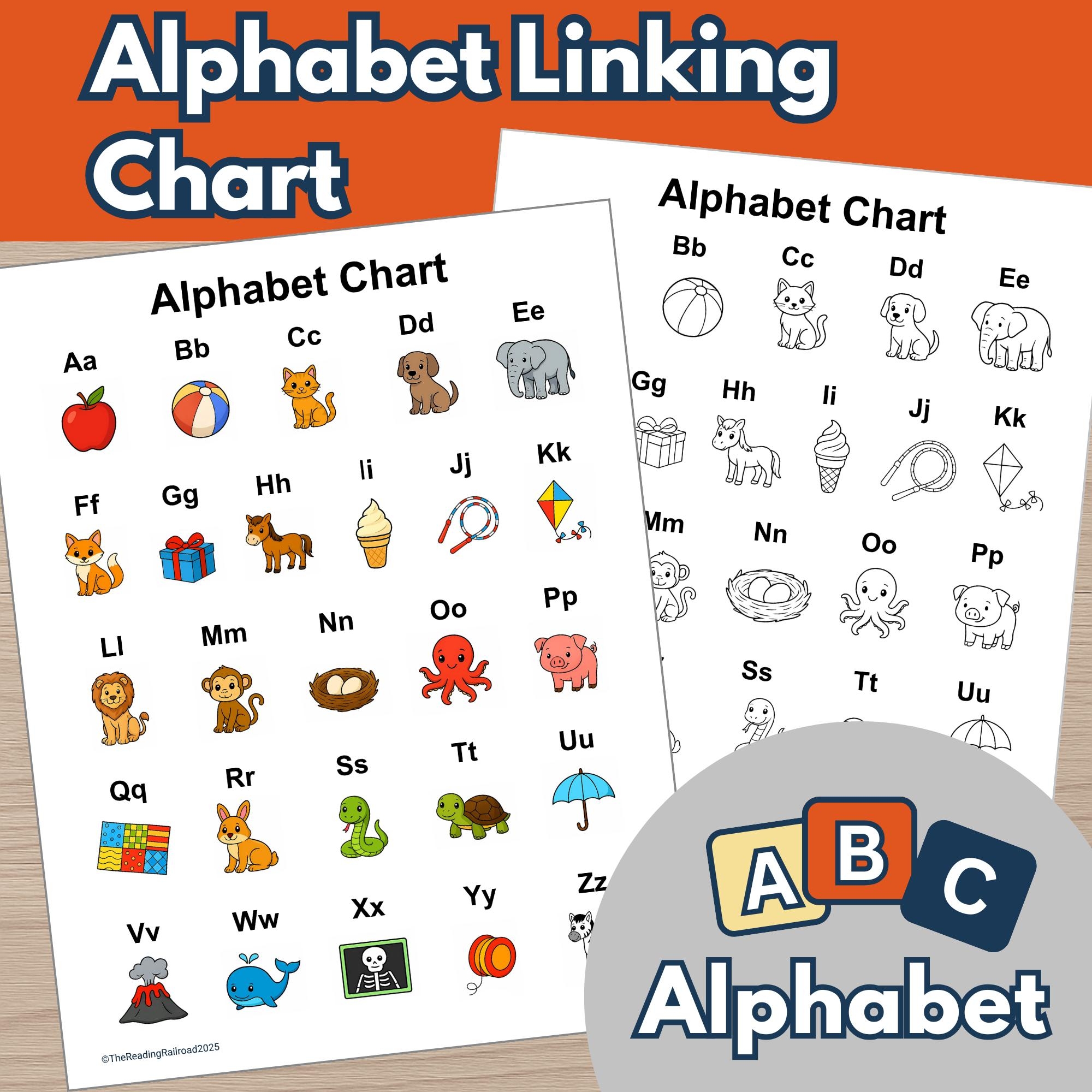Letters Of The Alphabet Chart A Z Alphabet Linking Chart Upper And Lower Case Poster Abcs Letter Recognition Pre School TK Kindergarten Etsy