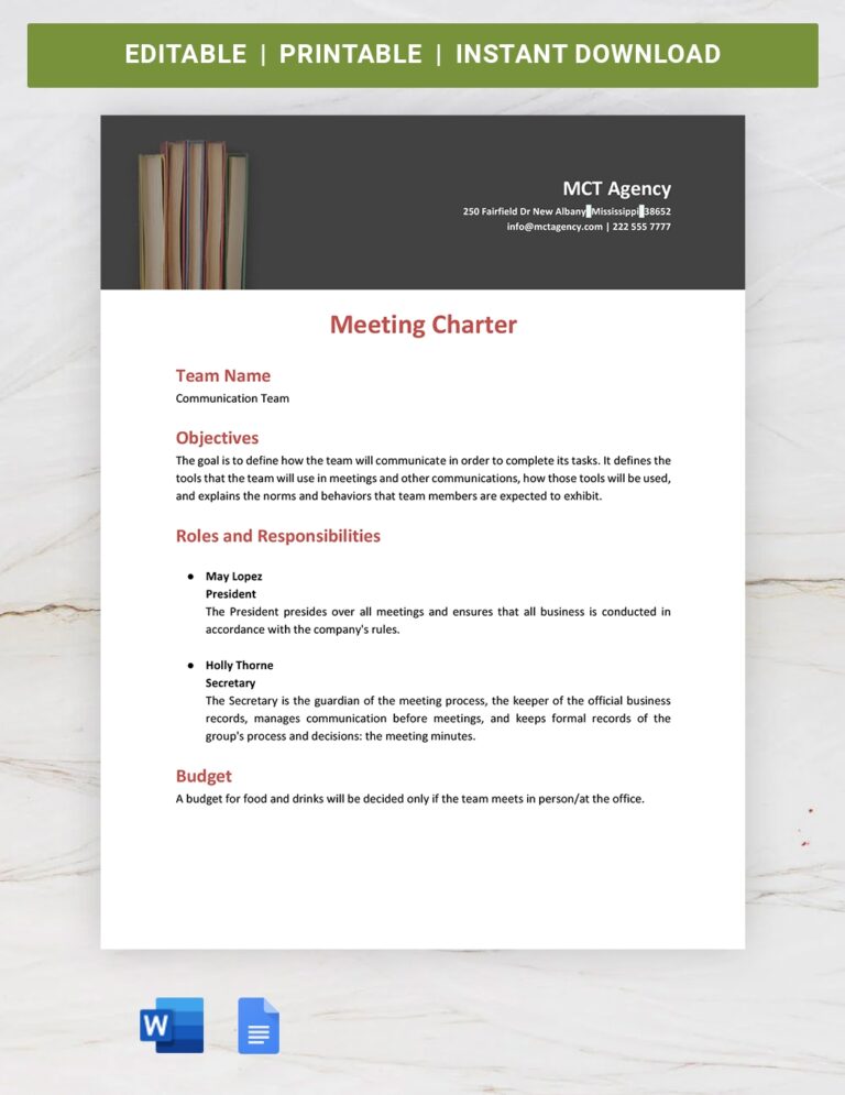 Meeting Charter Template In Word Google Docs Download 