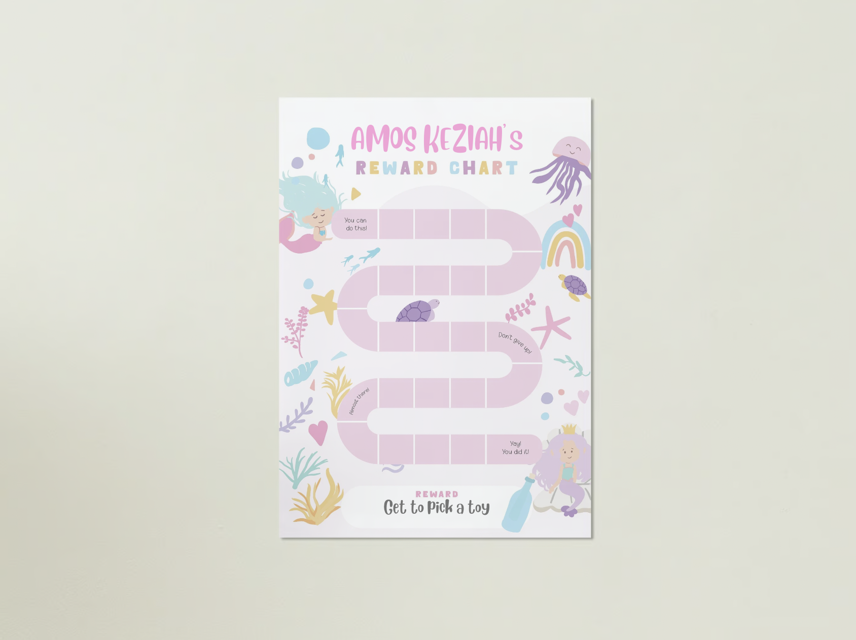 Mermaid Reward Chart Merit Chart Award Chart Editable Canva Template Lovemumart Studio