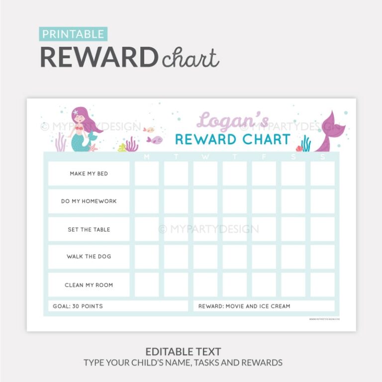 Mermaid Reward Chart Printable For Girls My Party Design