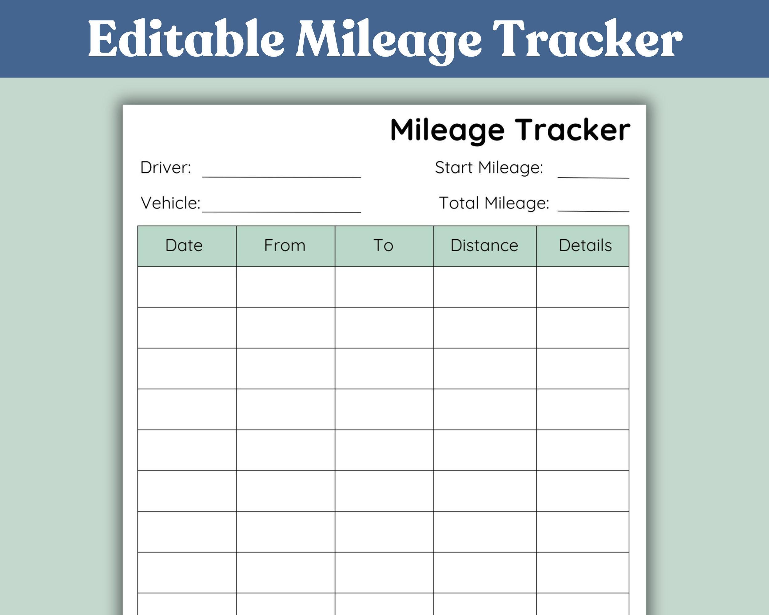 Mileage Log Printable Mileage Tracker Work Trip Mile Log Business 