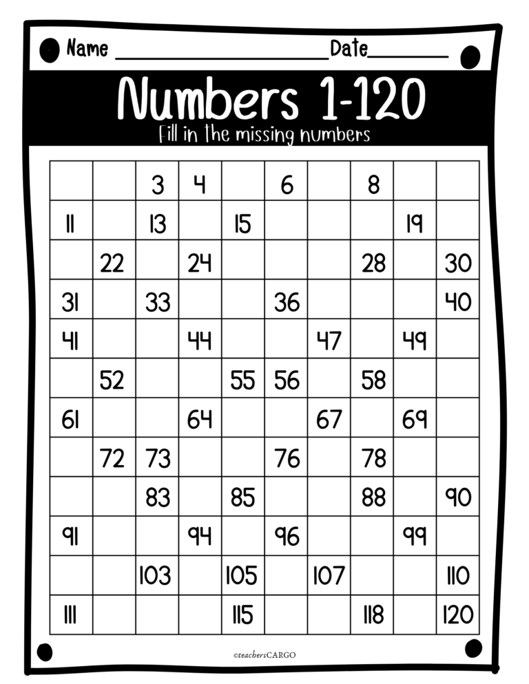 Missing Numbers To 120 Counting To 120 Worksheets 120 Chart And Blank Cha Made By Teachers