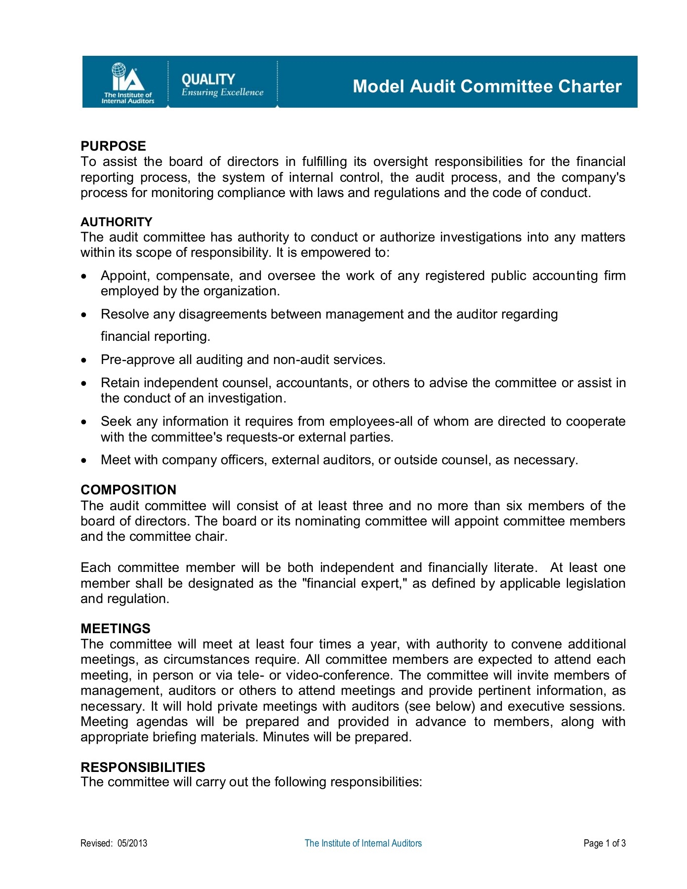 MODEL AUDIT COMMITTEE CHARTER The IIA Flip EBook Pages 1 3 AnyFlip