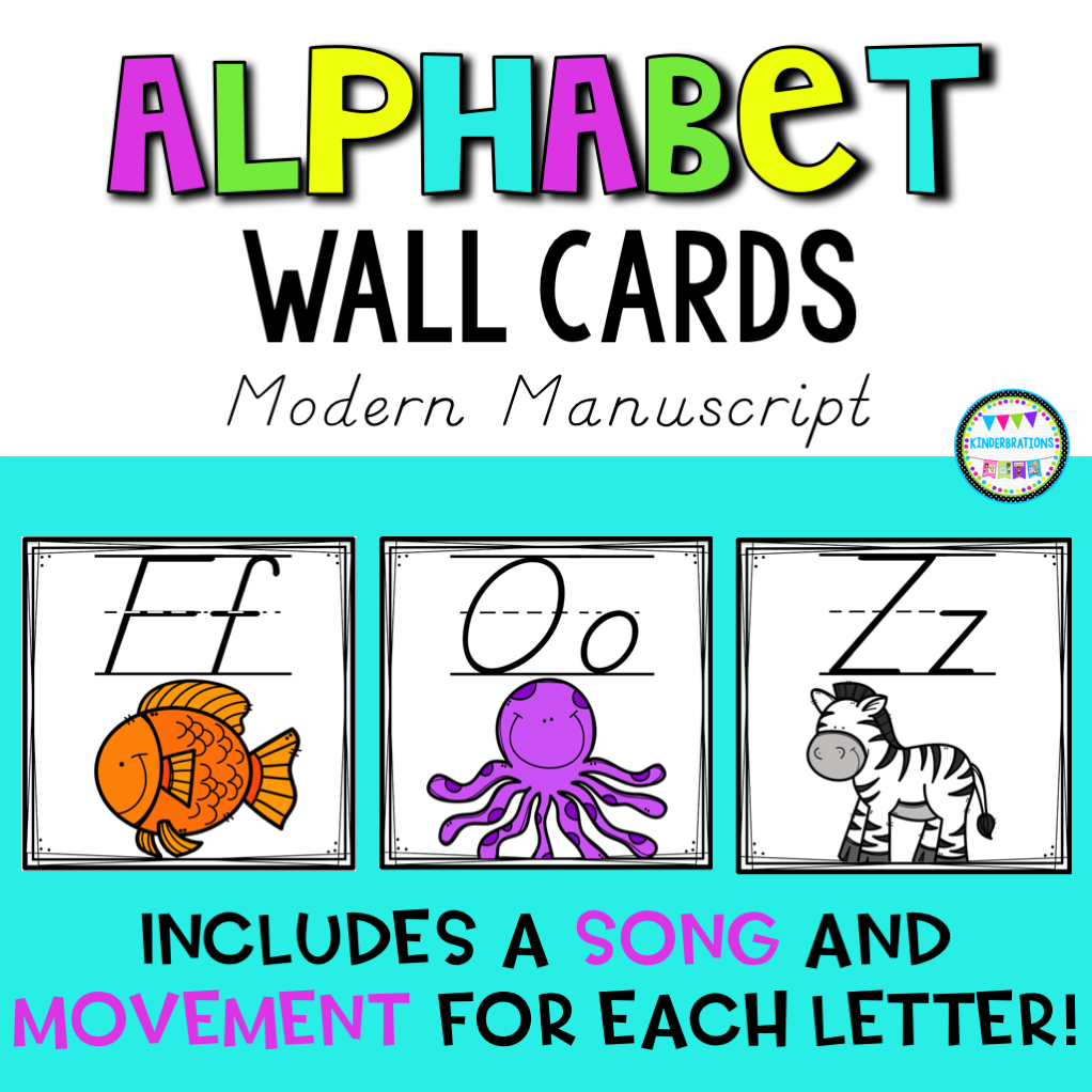 Modern D Nealian Manuscript Alphabet Wall Cards With Song And Hand Movements Kinderbrations
