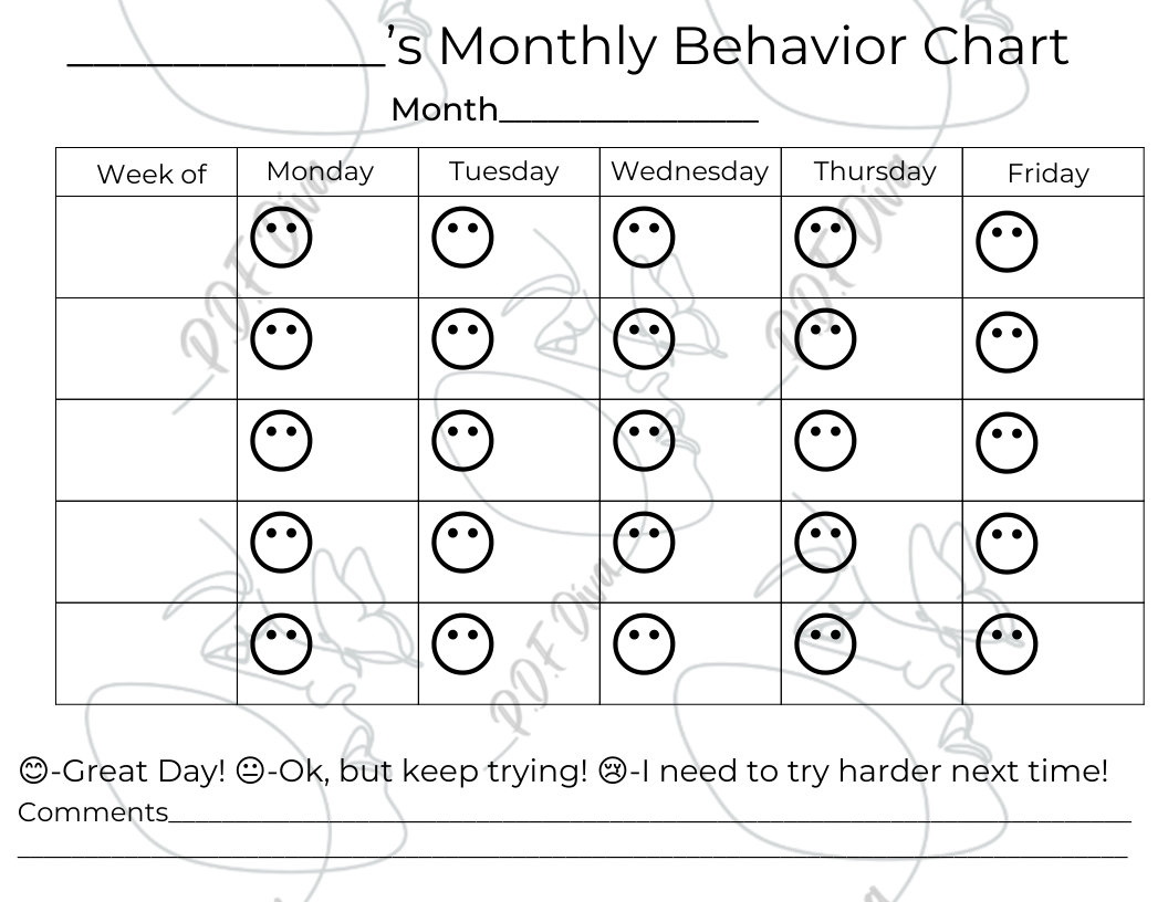 Monthly Behavior Chart Etsy Monthly Behavior Chart Etsy