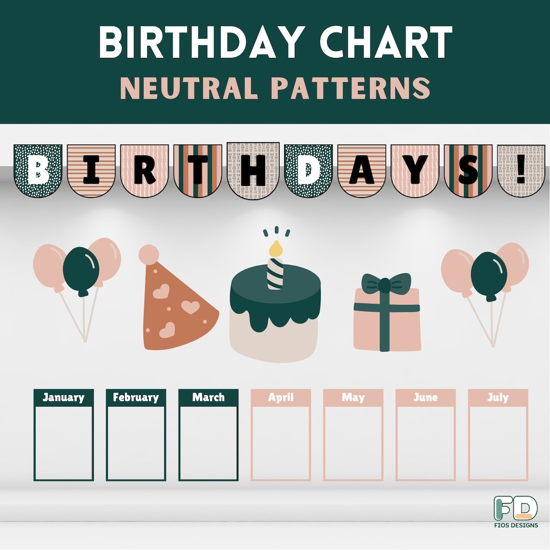 Neutral Pattern Birthday Chart Printable Easy Classroom Decoration Etsy