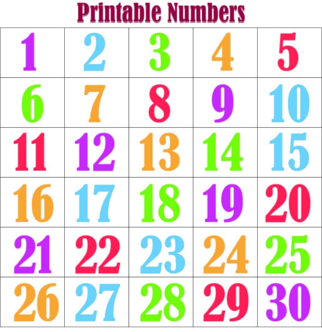 Number Chart 1-30 Free Printable Number Chart 1-30 Free Printable