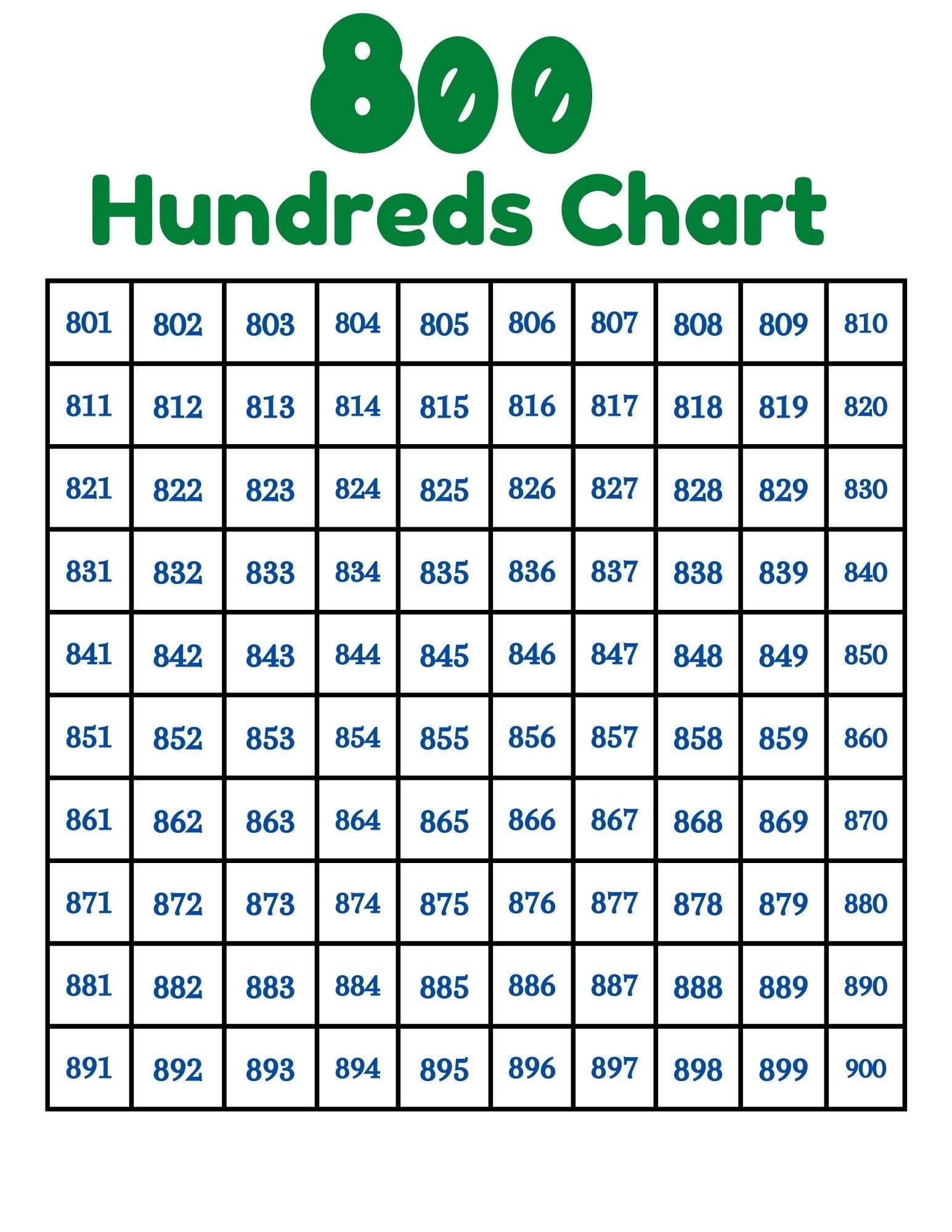 Numbers 1 1000 Hundreds Chart To 1000 digital Printable Etsy