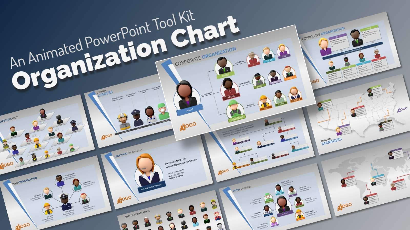 Org Chart PowerPoint Template Organization Avatar Hierarchy