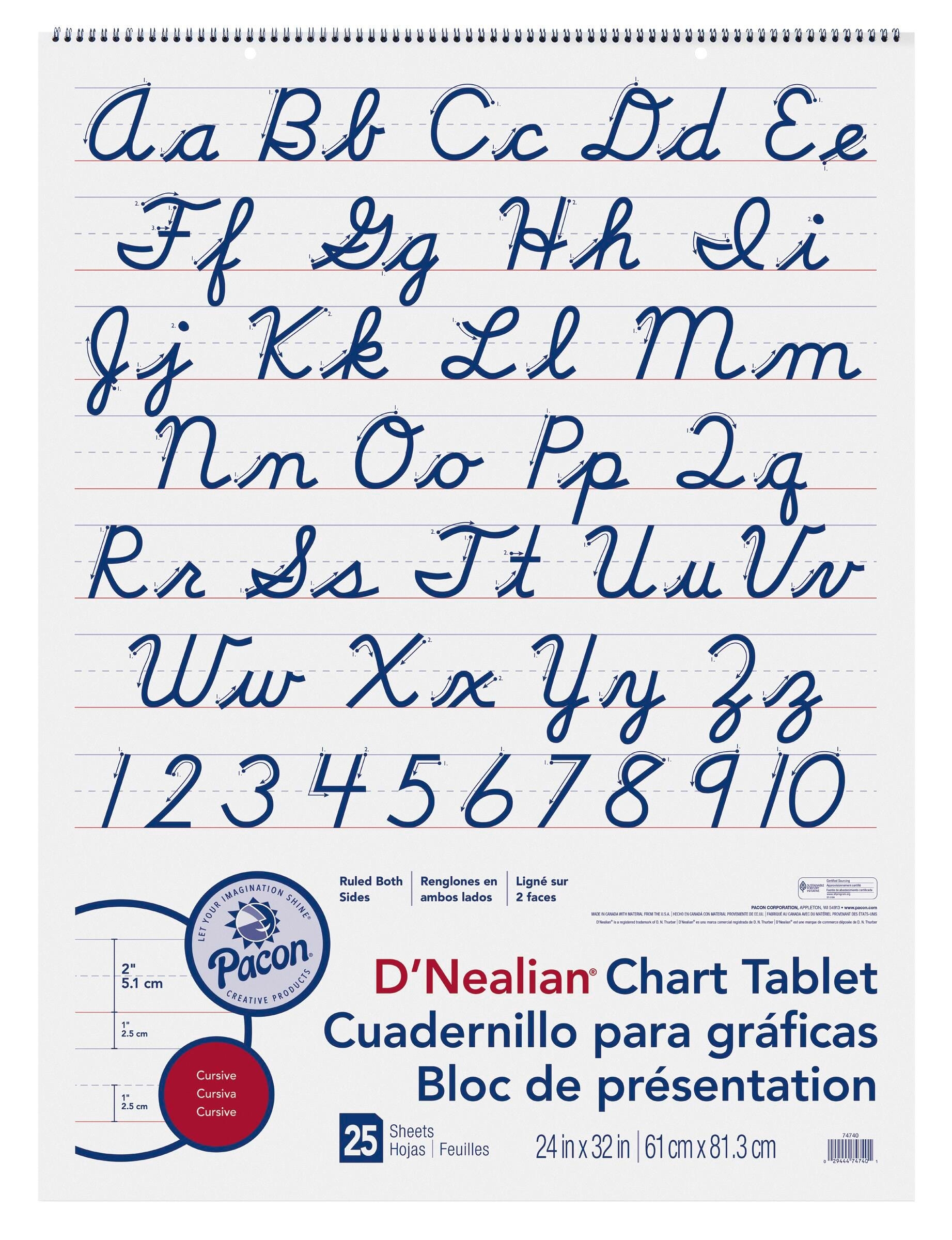 Pacon D Nealian Cursive Chart Tablet 24 X 32 Inches 2 Inch Ruled 25 Sheets
