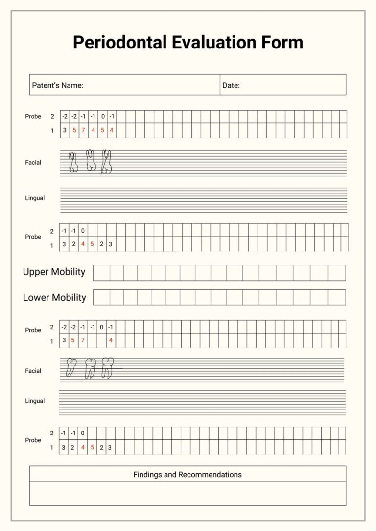 Periodontal Chart For Dentist Office In Illustrator PDF 