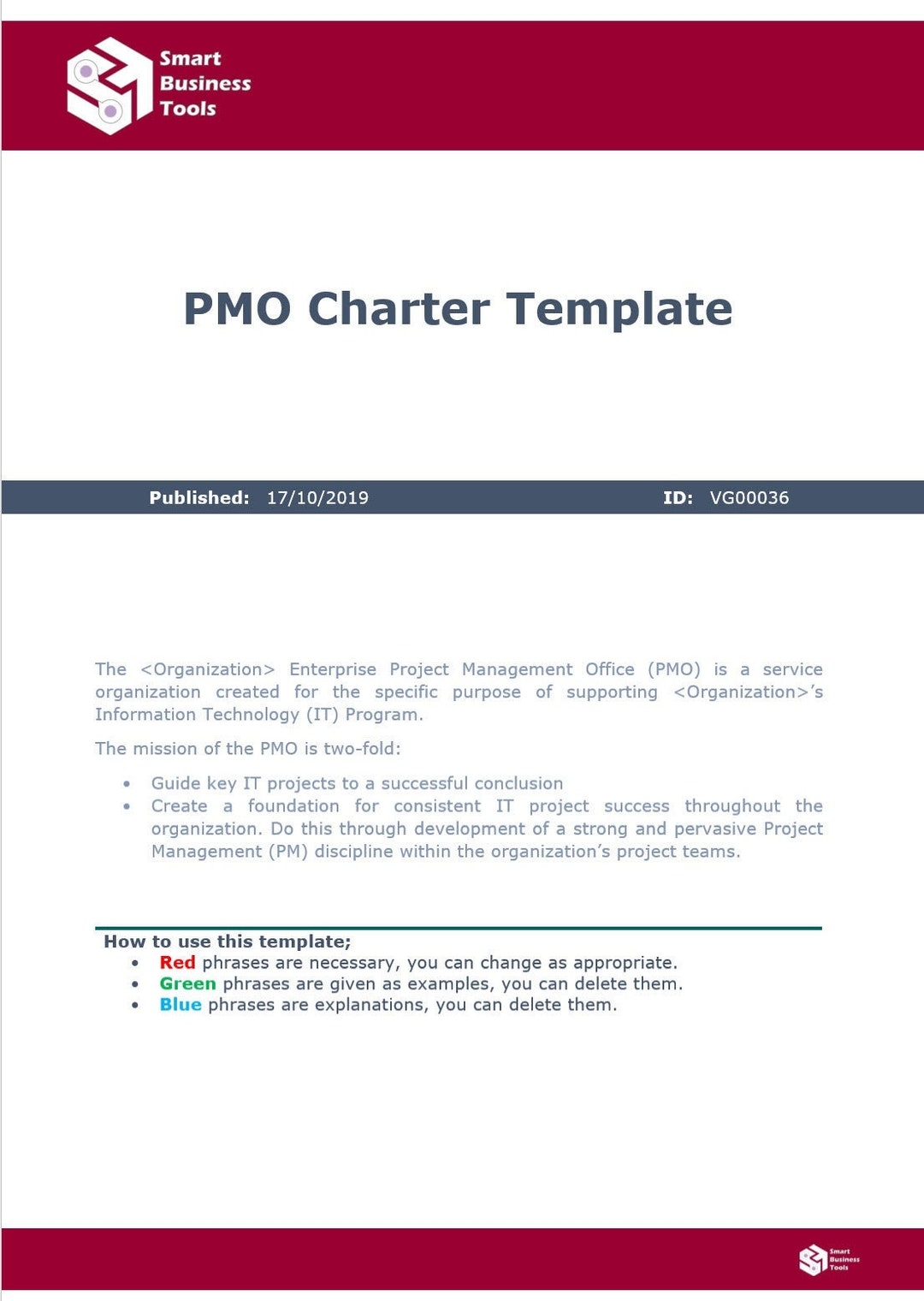PMO Charter Template Etsy